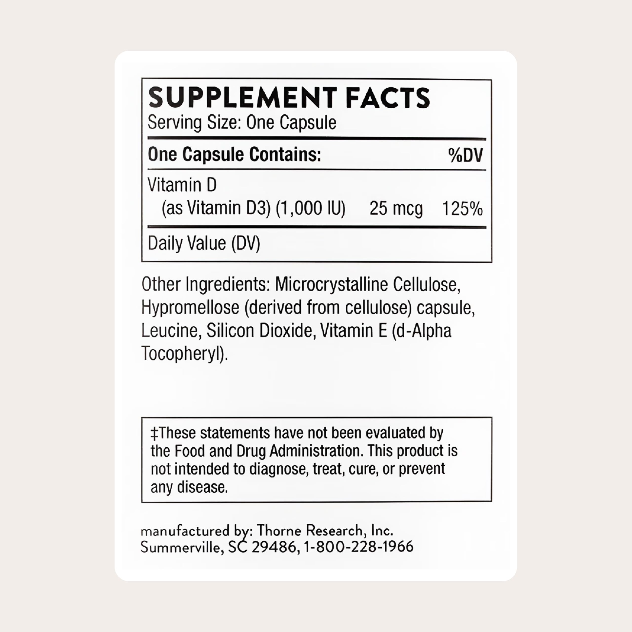Thorne Vitamin D3 Supplement for Immune & Bone Health

