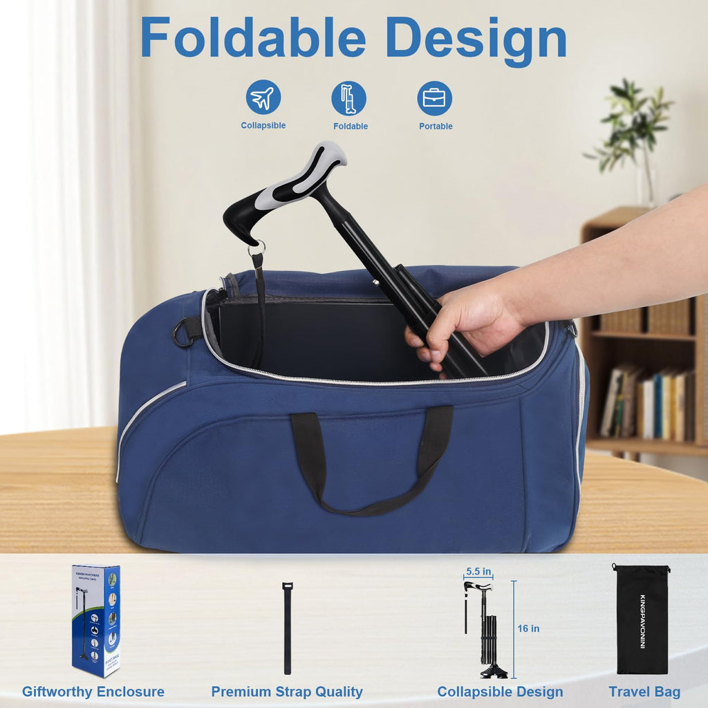 KingPavonini Folding Walking Cane Quad Base 350 lb Capacity

