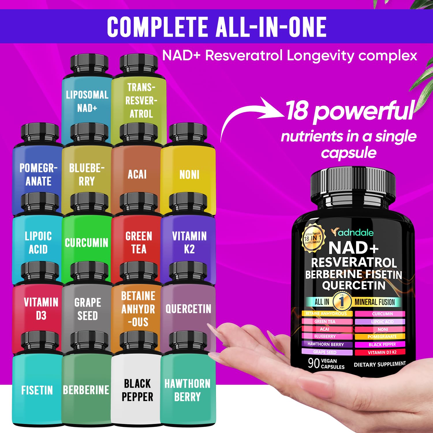 Adndale Liposomal NAD+ & Resveratrol Supplement

