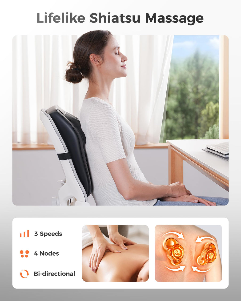 Boriwat Back Massager with Heat | Deep Tissue Shiatsu Pillow

