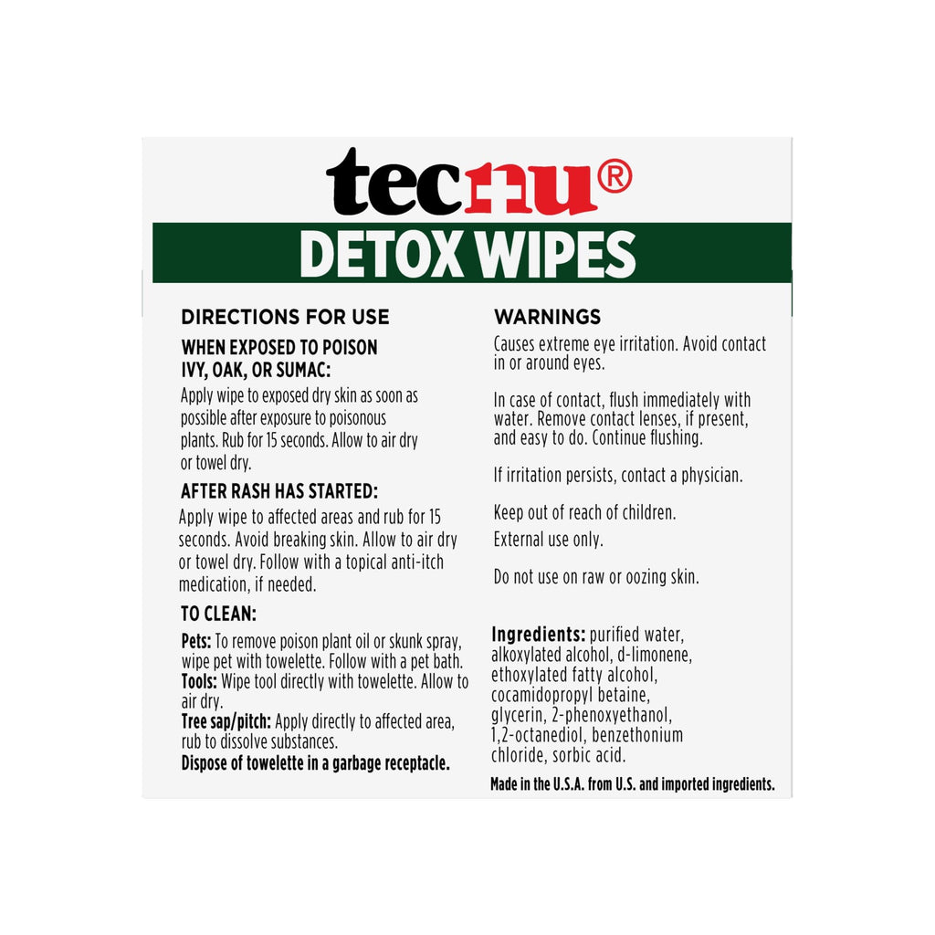 Tecnu Detox Wipes Urushiol Oil Remover Poison Ivy Oak Sumac

