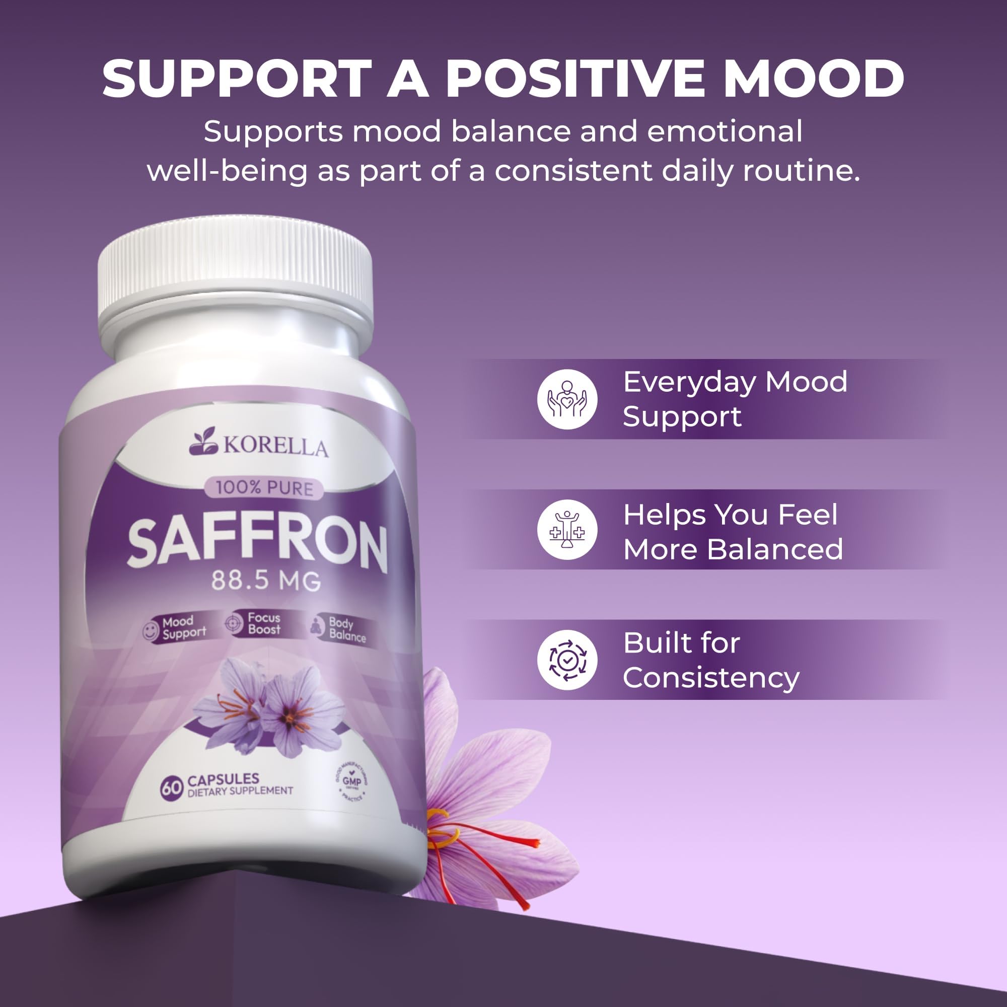 KORELLA Saffron Supplement 88.5 mg | Pure Saffron Extract


