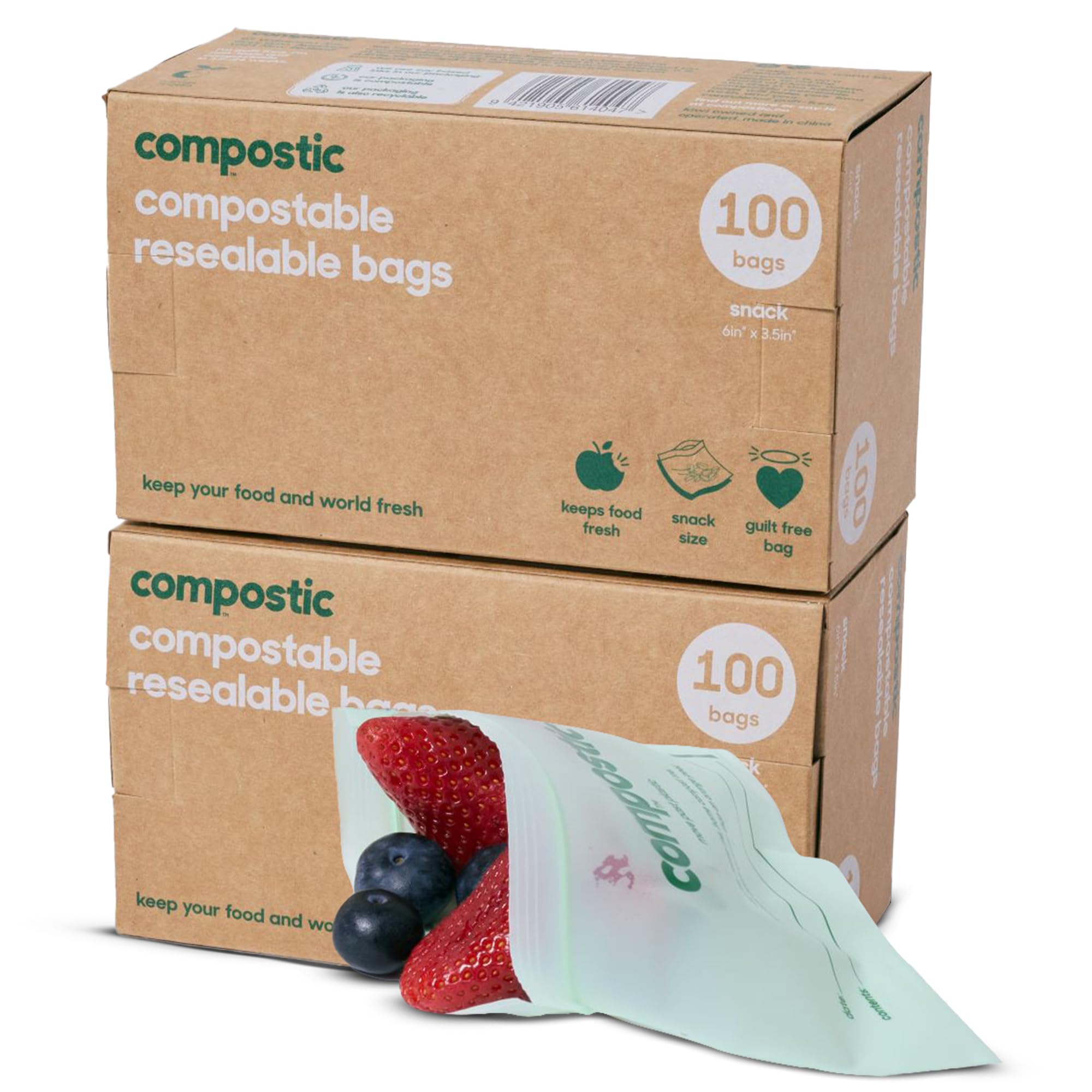 Compostic Compostable Storage Bags, Home Compostable, Plant-Based, Leak-Proof