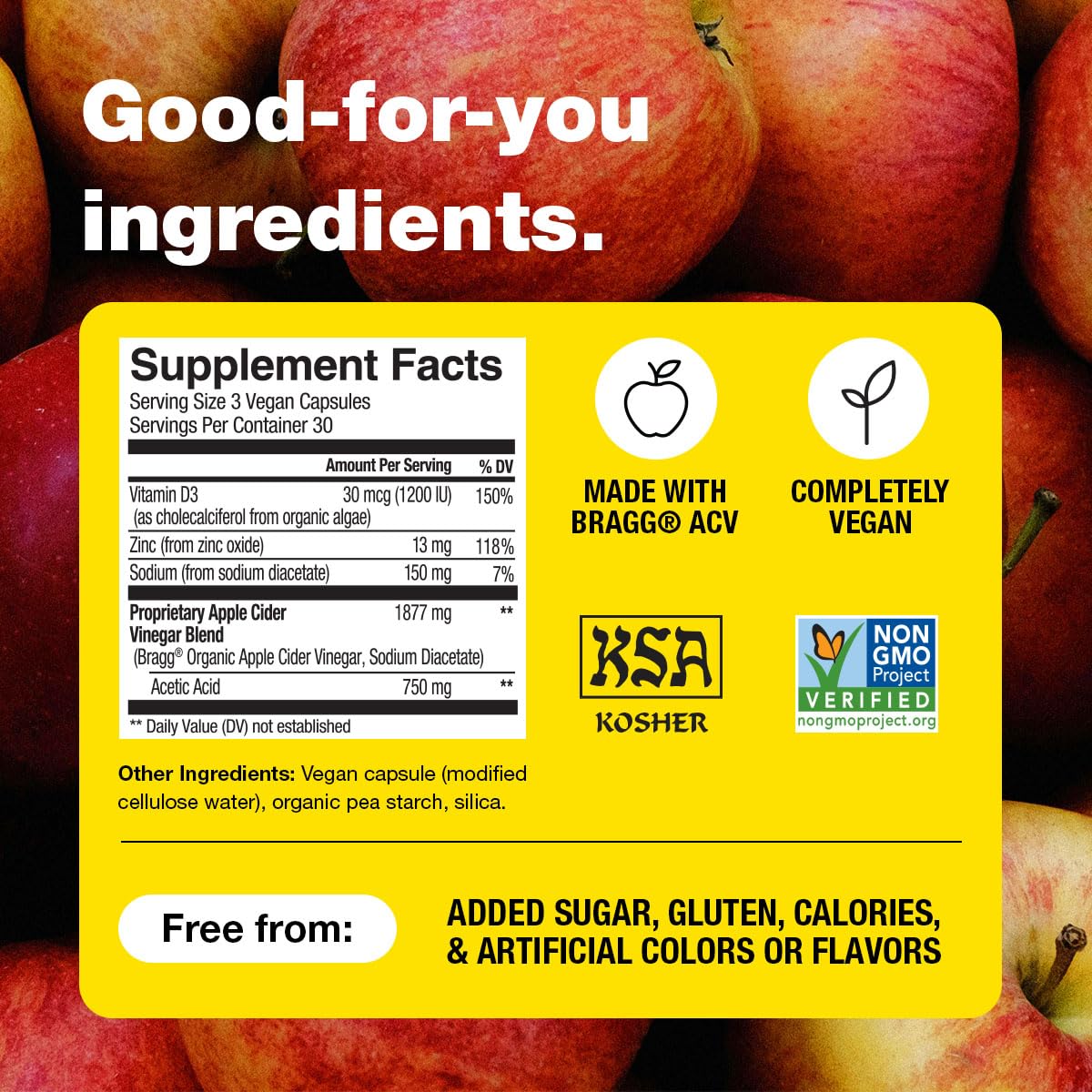Apple Cider Vinegar Capsules by Bragg with Vitamin D & Zinc

