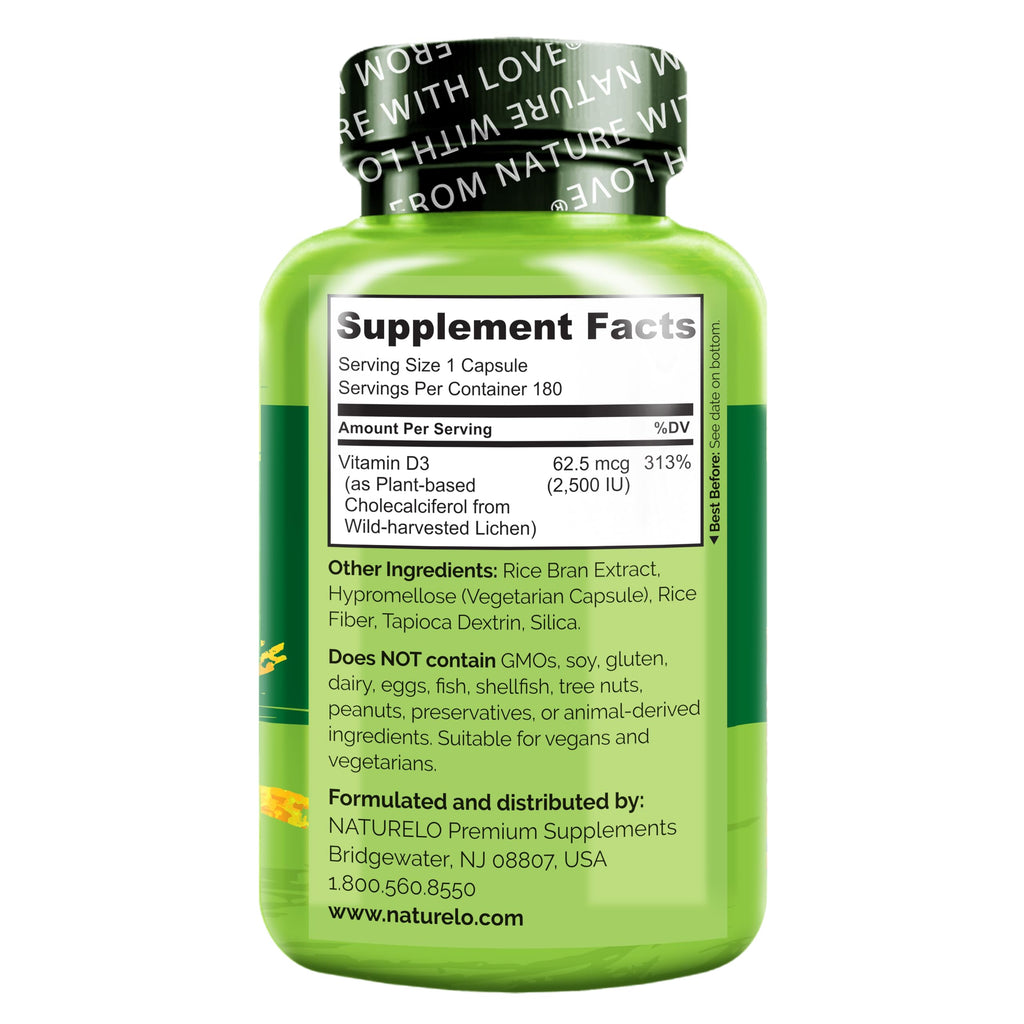 NATURELO Vitamin D3 2500 IU from Lichen for Immunity

