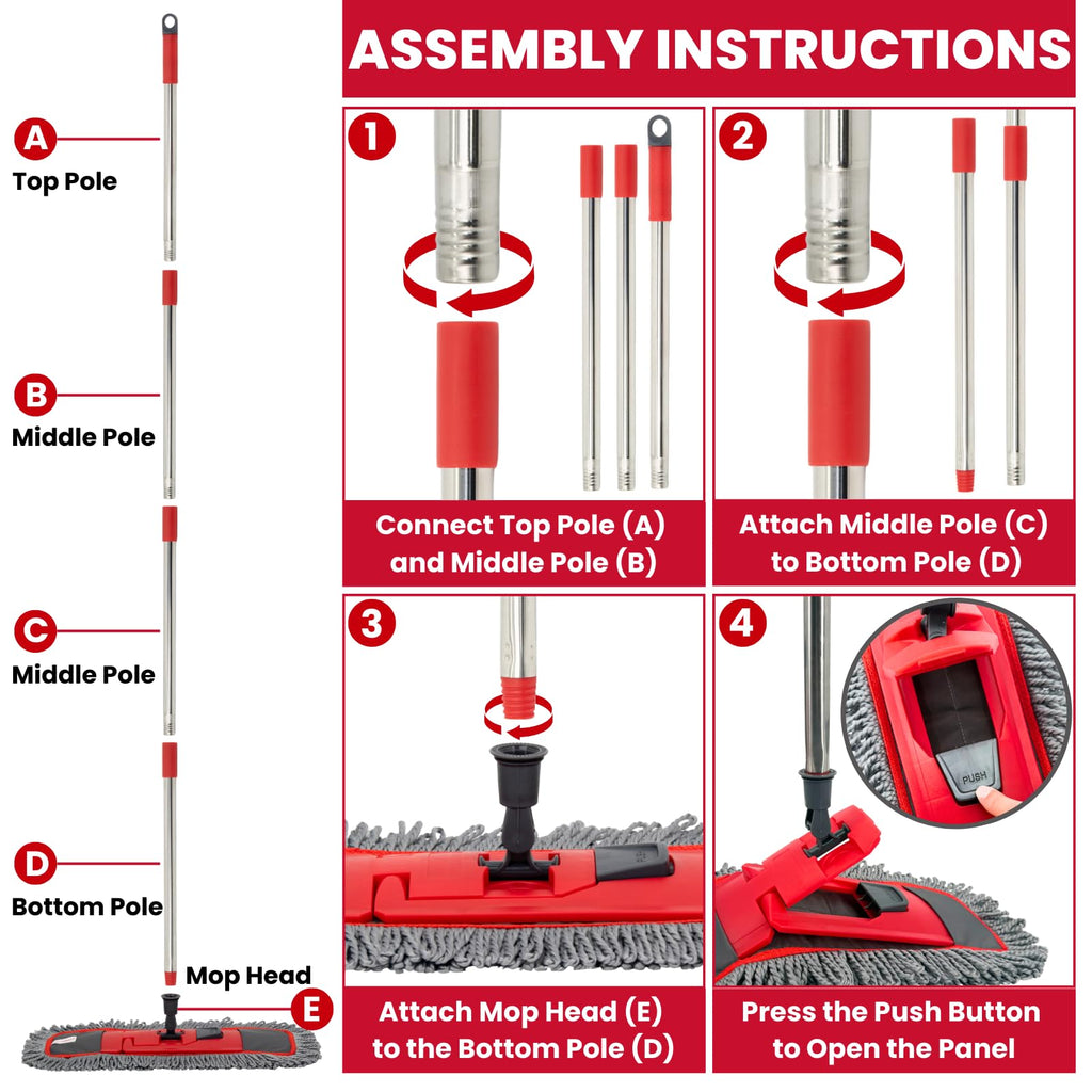 Floor Mop with Reusable Pads and Extended Reach

