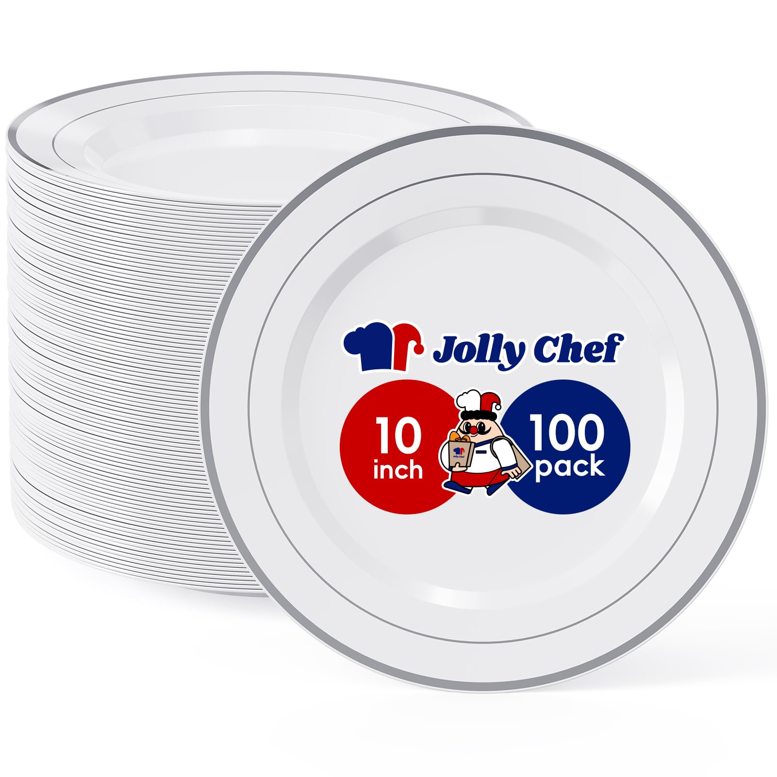 JOLLY CHEF Disposable Plastic Plates 10 Inch Elegant Party Dinnerware