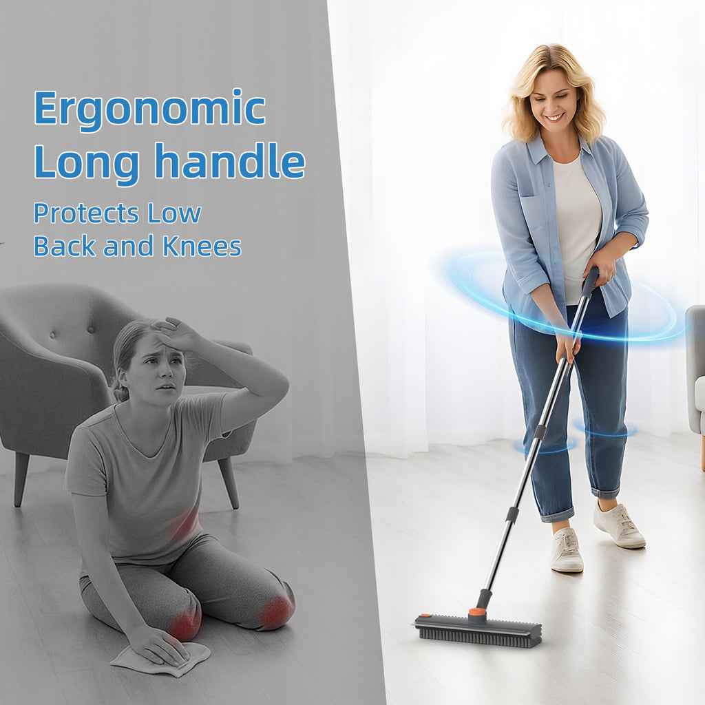 Scrub Brush with Long Handle 3-in-1 Floor Scrubber Squeegee

