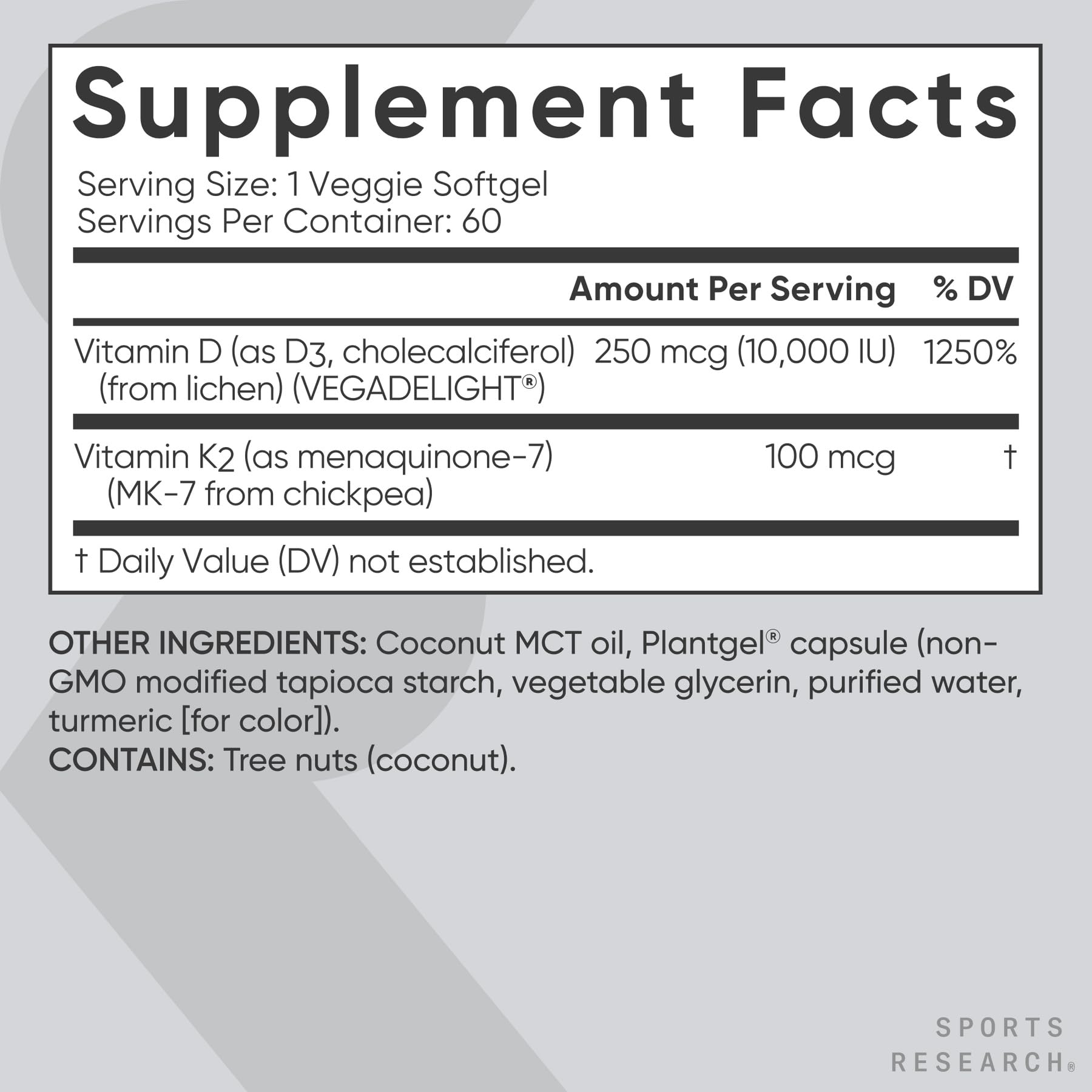 Sports Research Vitamin D3 + K2 Plant-Based D3 + MK-7

