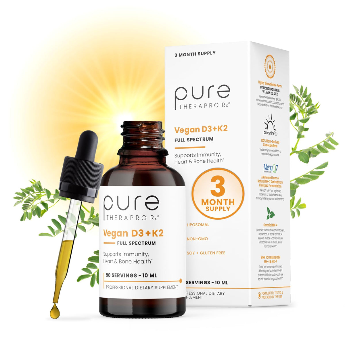 Vegan Liposomal D3 + K2 Pure TheraPro Rx Vitamin D3 & K2 Supplement