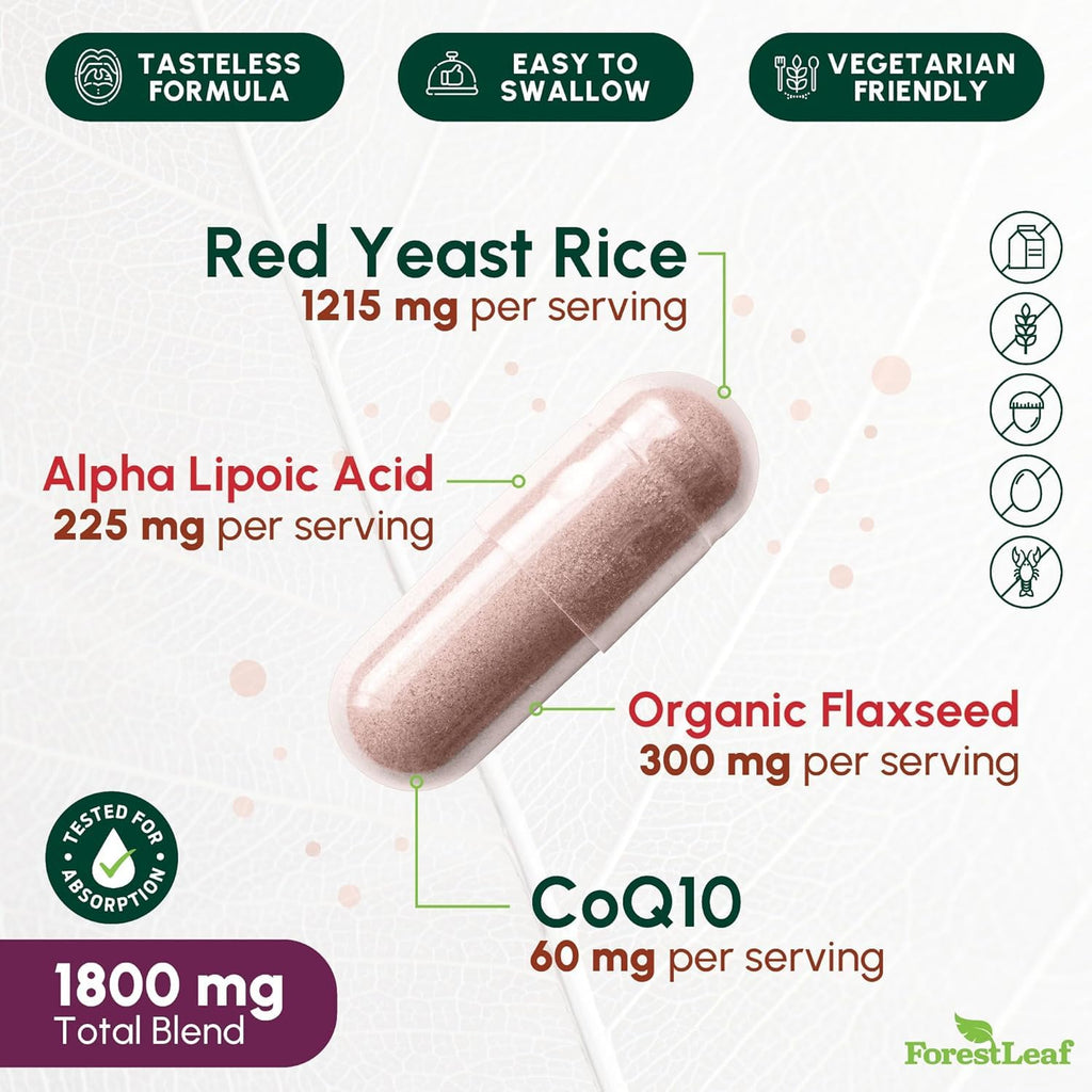 ForestLeaf Red Yeast Rice 1215 mg with CoQ10 | Citrinin Free

