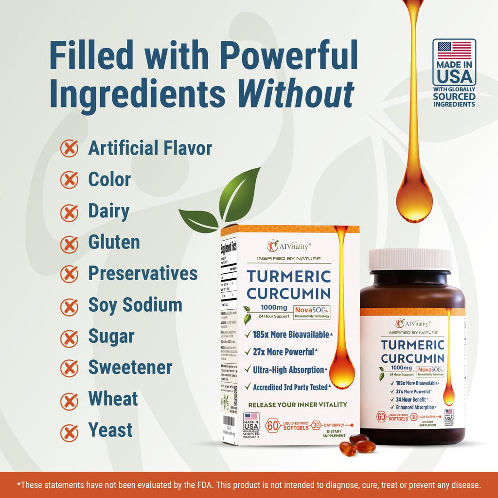 A1Vitality NovaSOL Turmeric Curcumin 1000mg Softgels

