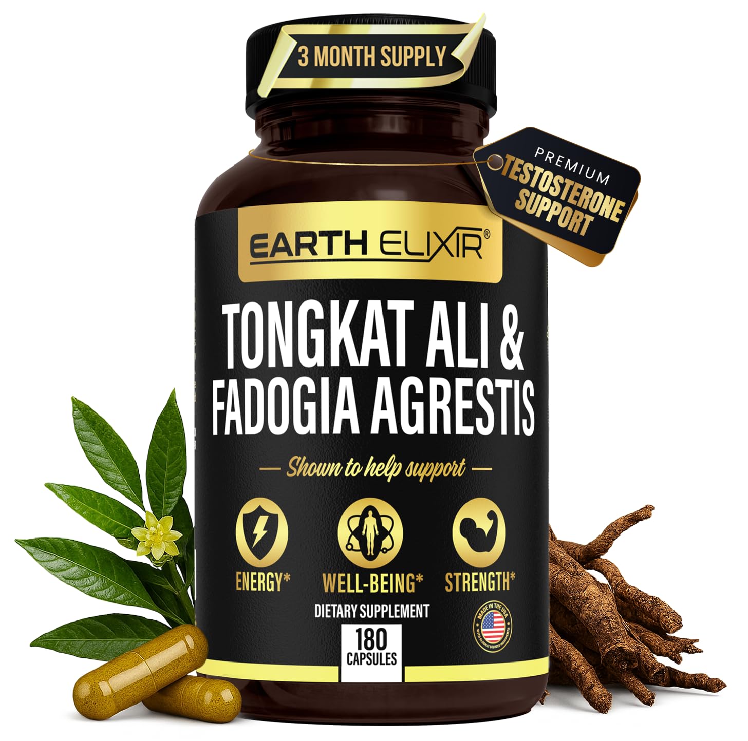 Earth Elixir Fadogia Agrestis & Tongkat Ali Testosterone Support