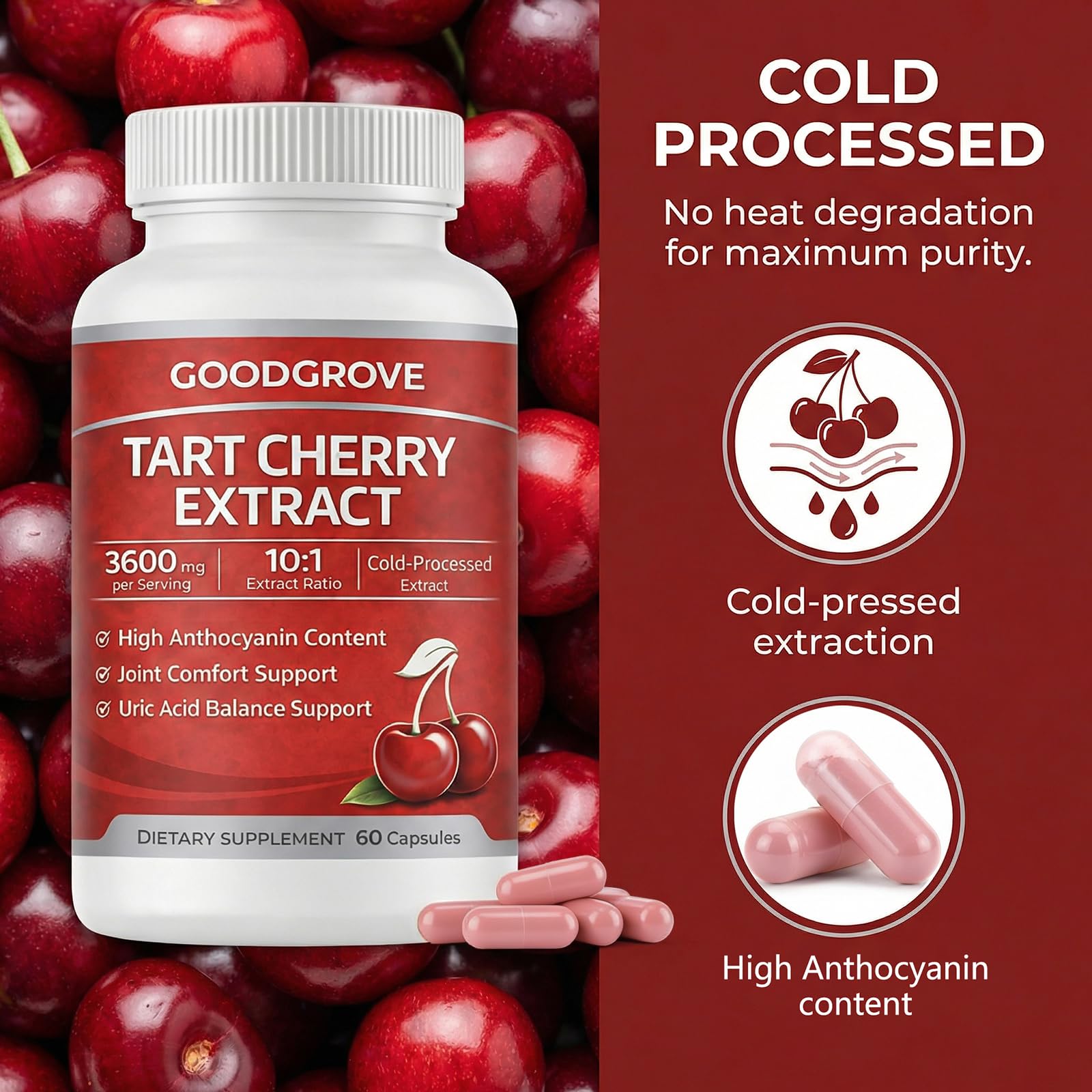 Tart Cherry Extract Capsules by GoodGrove | Joint Support

