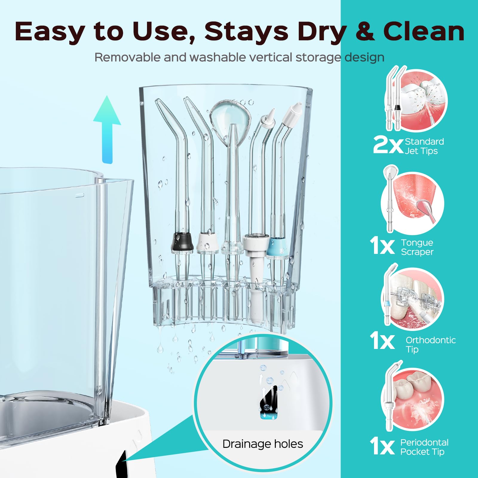 COSLUS E2 Water Flosser – 2 Modes, 12 Settings, 5 Tips

