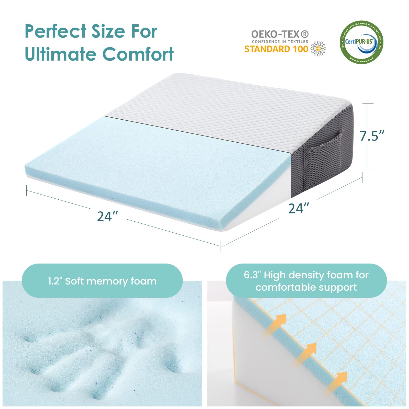 Cozymaker Bed Wedge Pillow | Ergonomic Memory Foam

