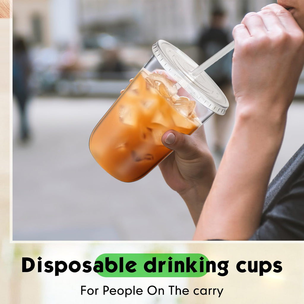 Ziliny PET Cups with Lids and Straws for Cold Drinks

