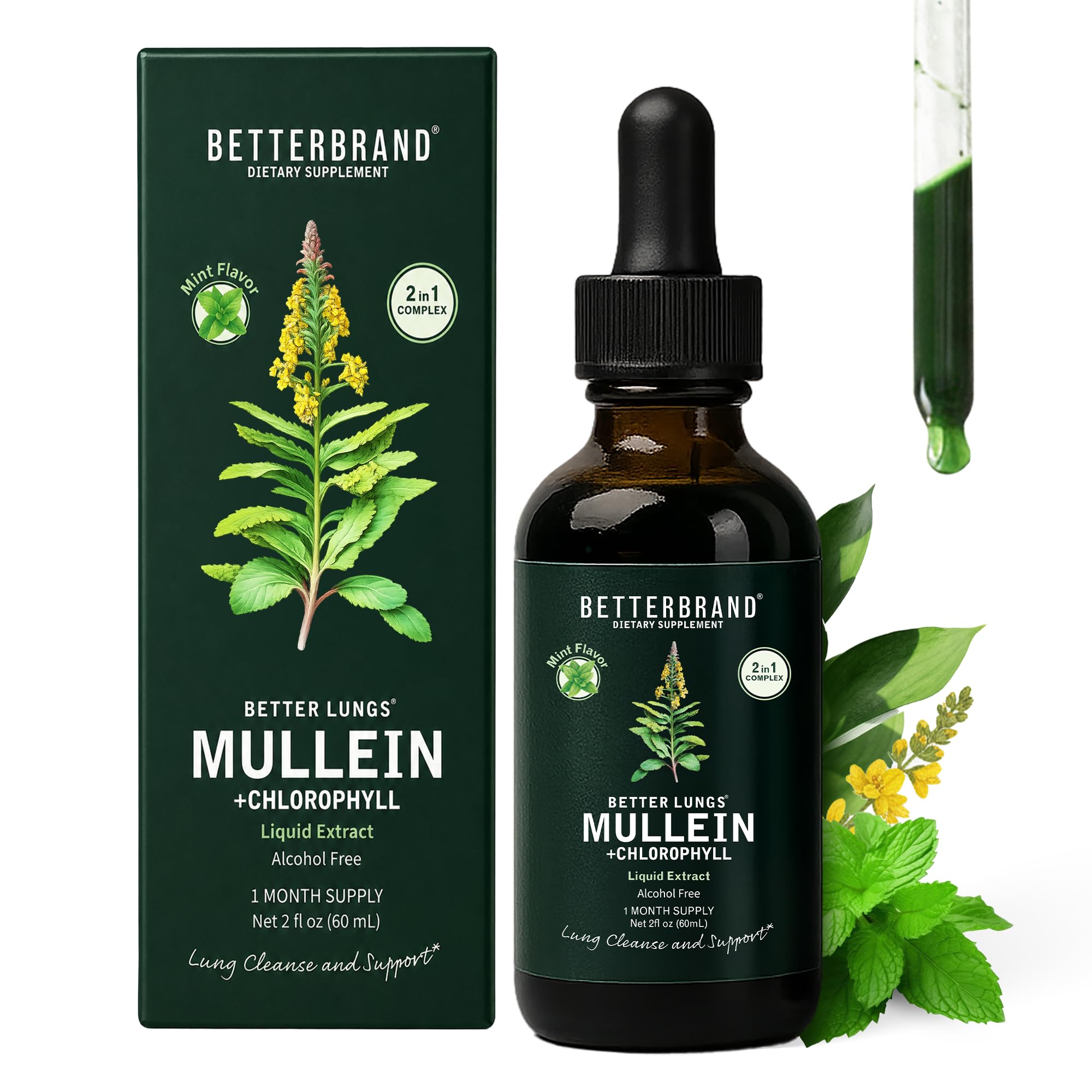 Betterbrand Mullein Drops for Lung Detox - Alcohol-Free Mullein Leaf Tincture