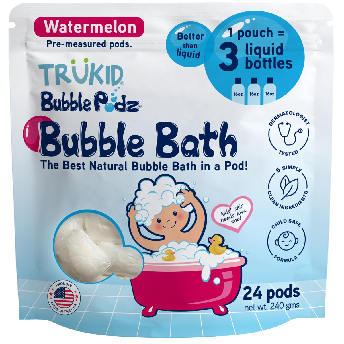 TruKid Bubble Podz Bubble Bath for Kids NEA-Accepted for Eczema