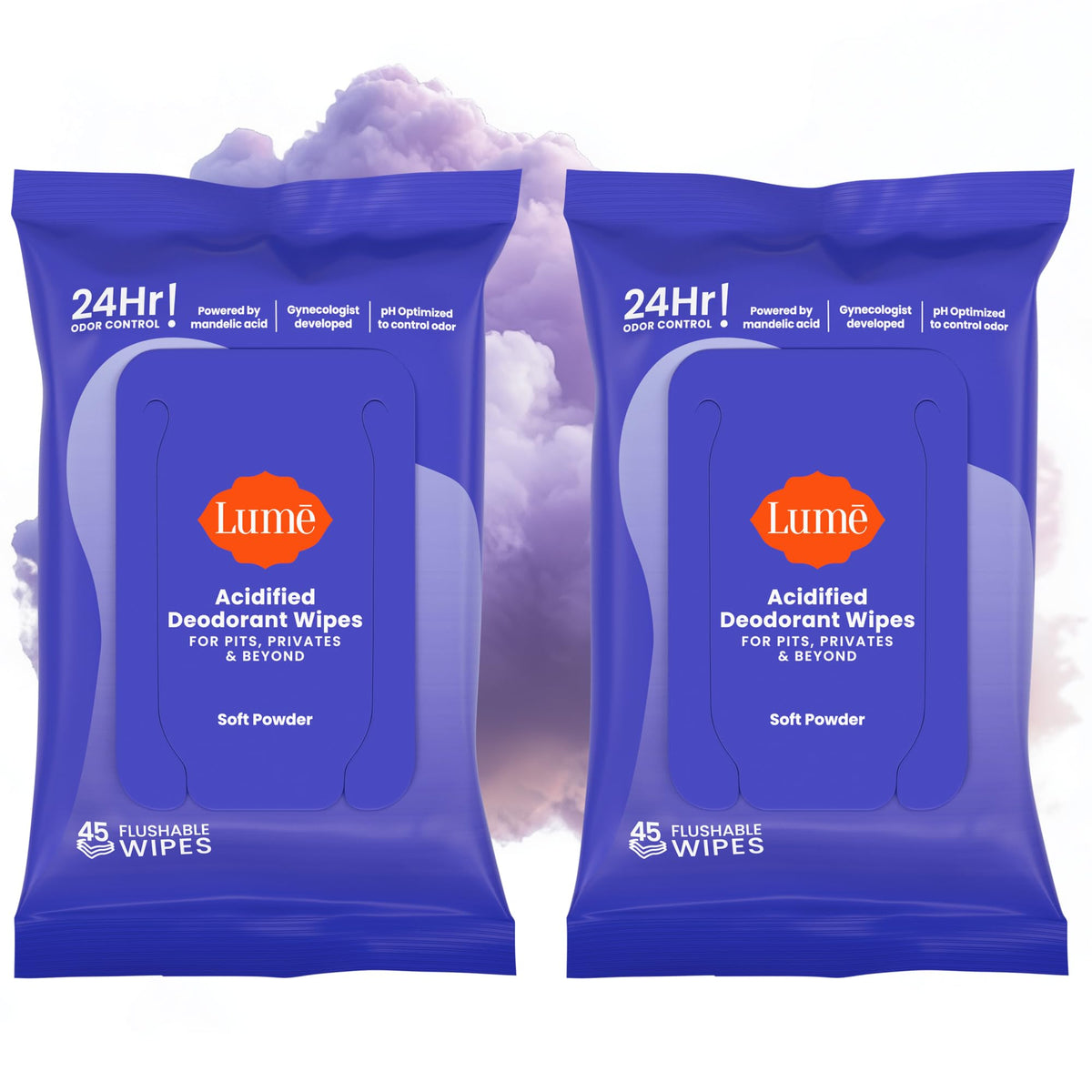 Lume Acidified Deodorant Wipes - 24 Hour Odor Control - Aluminum Free