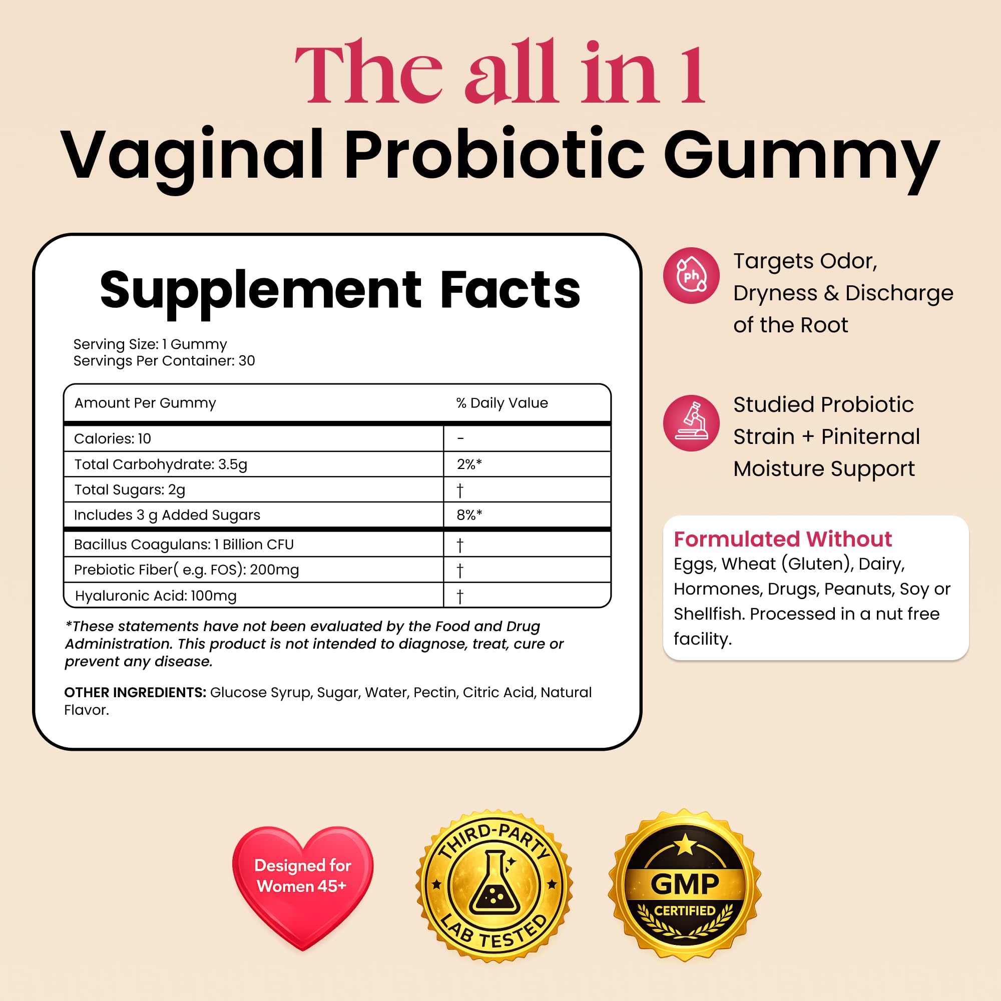 Flora+ Vaginal Probiotic Gummies for pH Balance - Vegan

