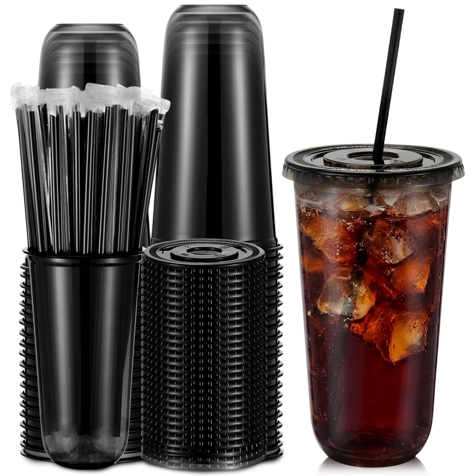 Ziliny PET Cups with Lids and Straws – Disposable Drink Cups