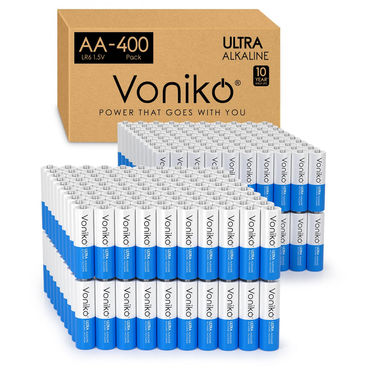 Voniko Premium Grade AA Alkaline Batteries 1.5V Long-Lasting Leakproof