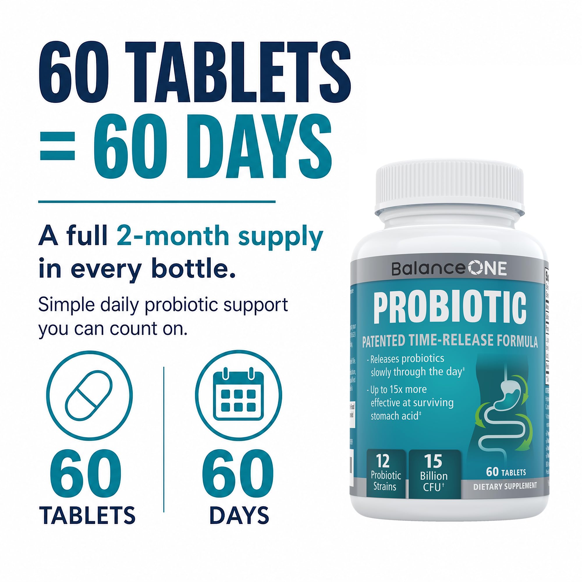Balance ONE Probiotic for Women & Men - 15B CFU 12 Strains

