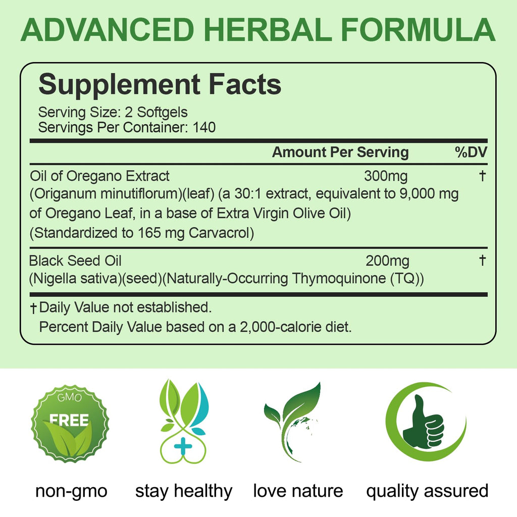 BEWORD Oil of Oregano with Black Seed Oil Immune Support

