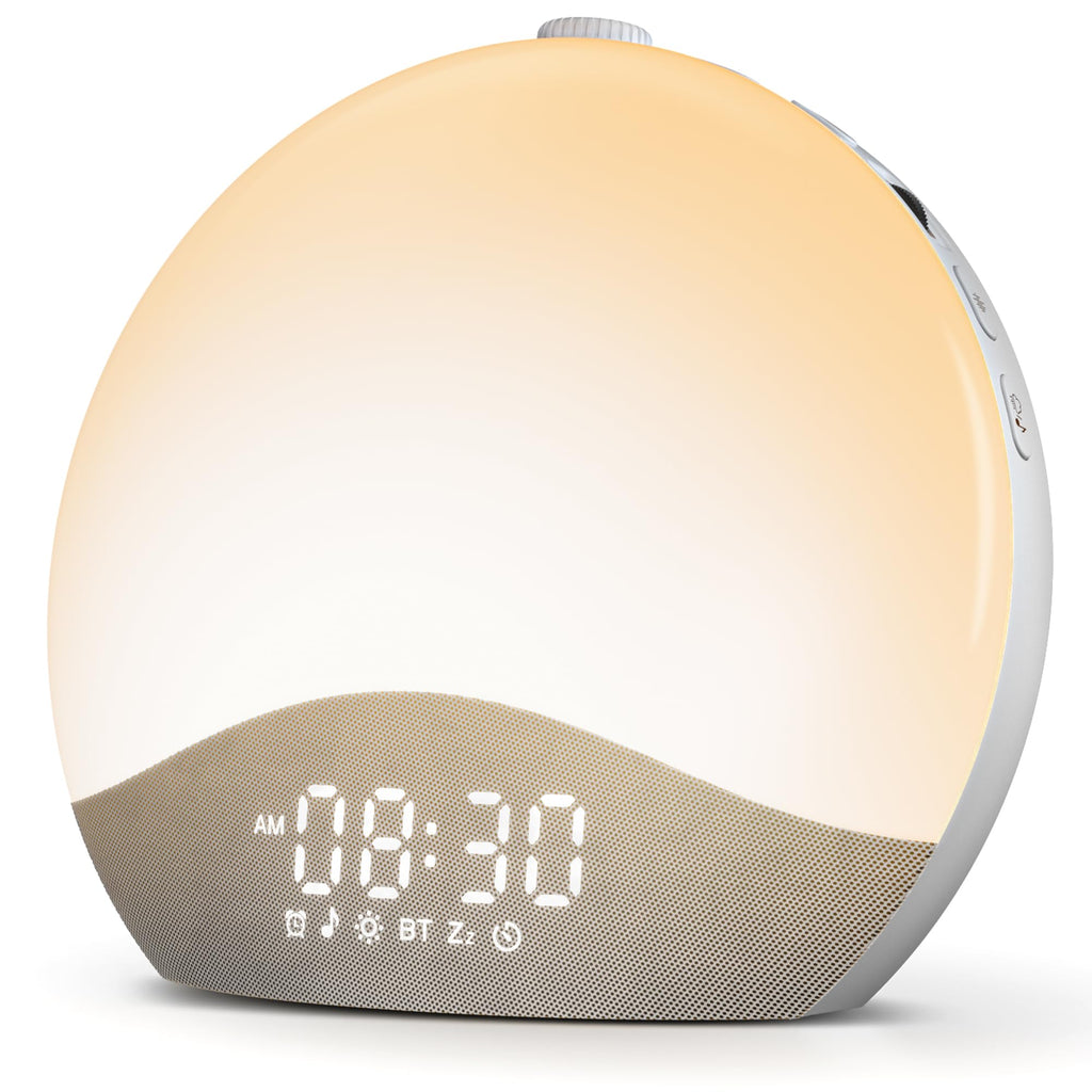 ecozy Sunrise Alarm Clock with Noise Machine, 26 Sounds, 17 Night Lights, Bluetooth Speaker