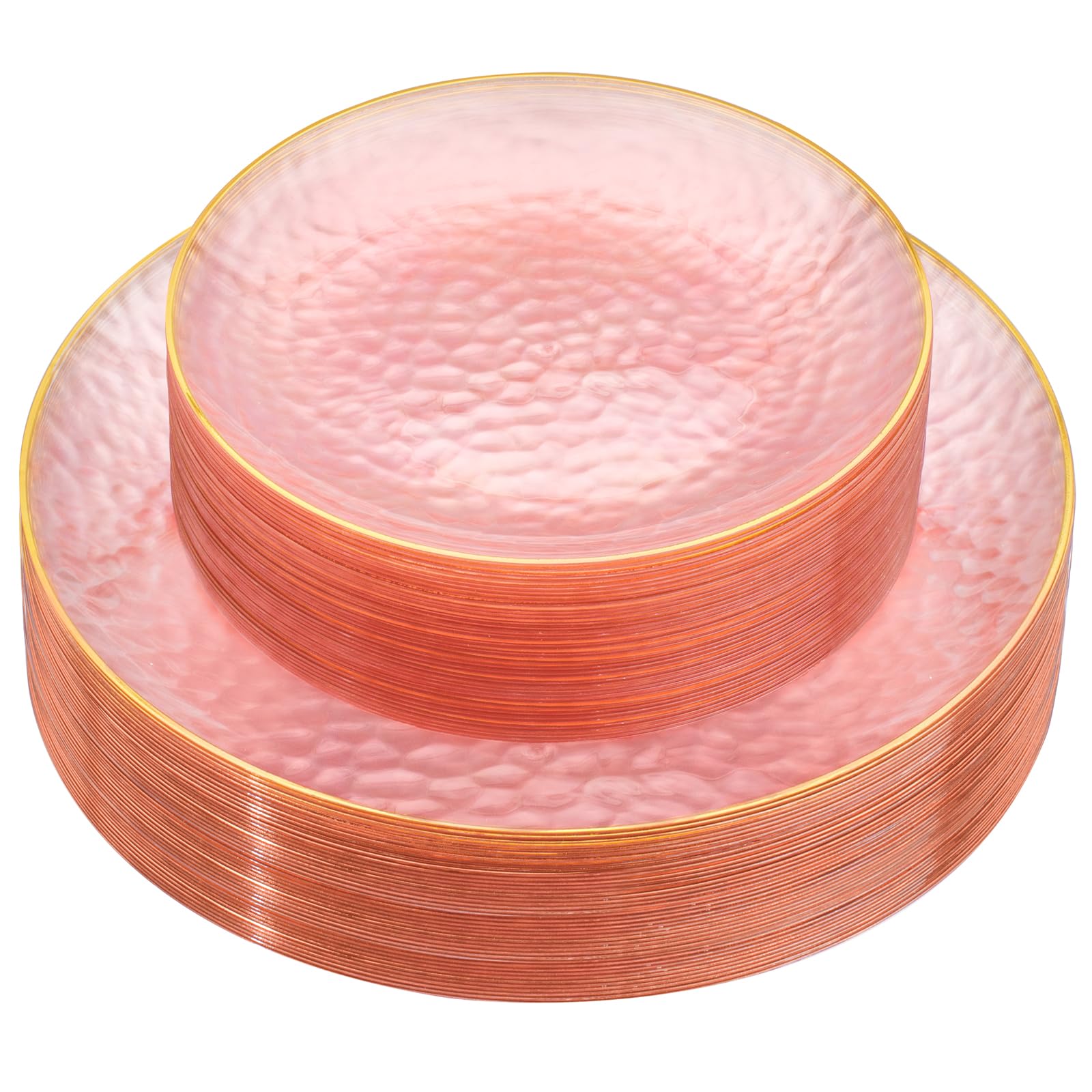 Rubtlamp Clear Plastic Plates with Gold Rim - Heavy-Duty Disposable Dinner & Dessert Plates