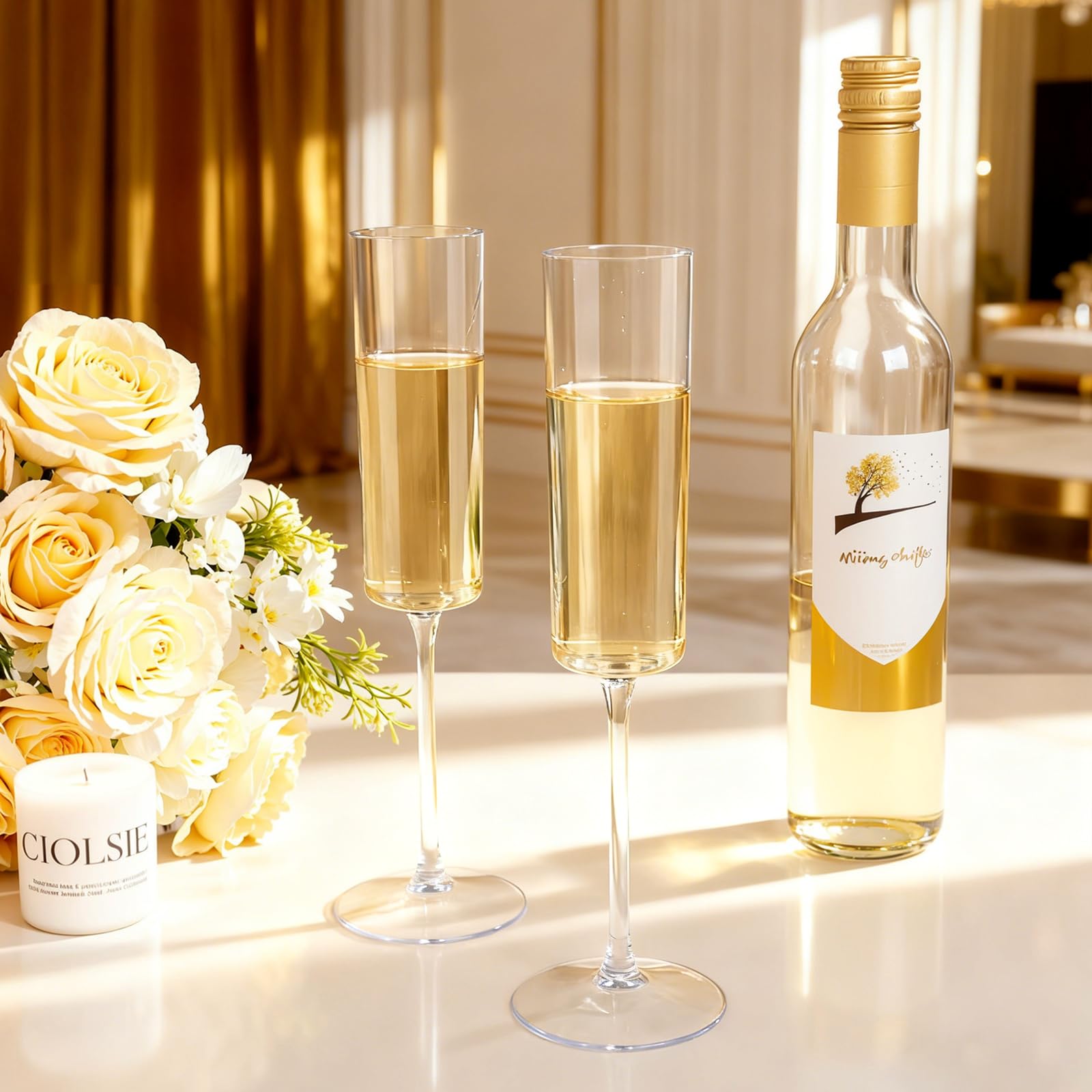 Ciaell Disposable Plastic Champagne Flutes | Party Glasses

