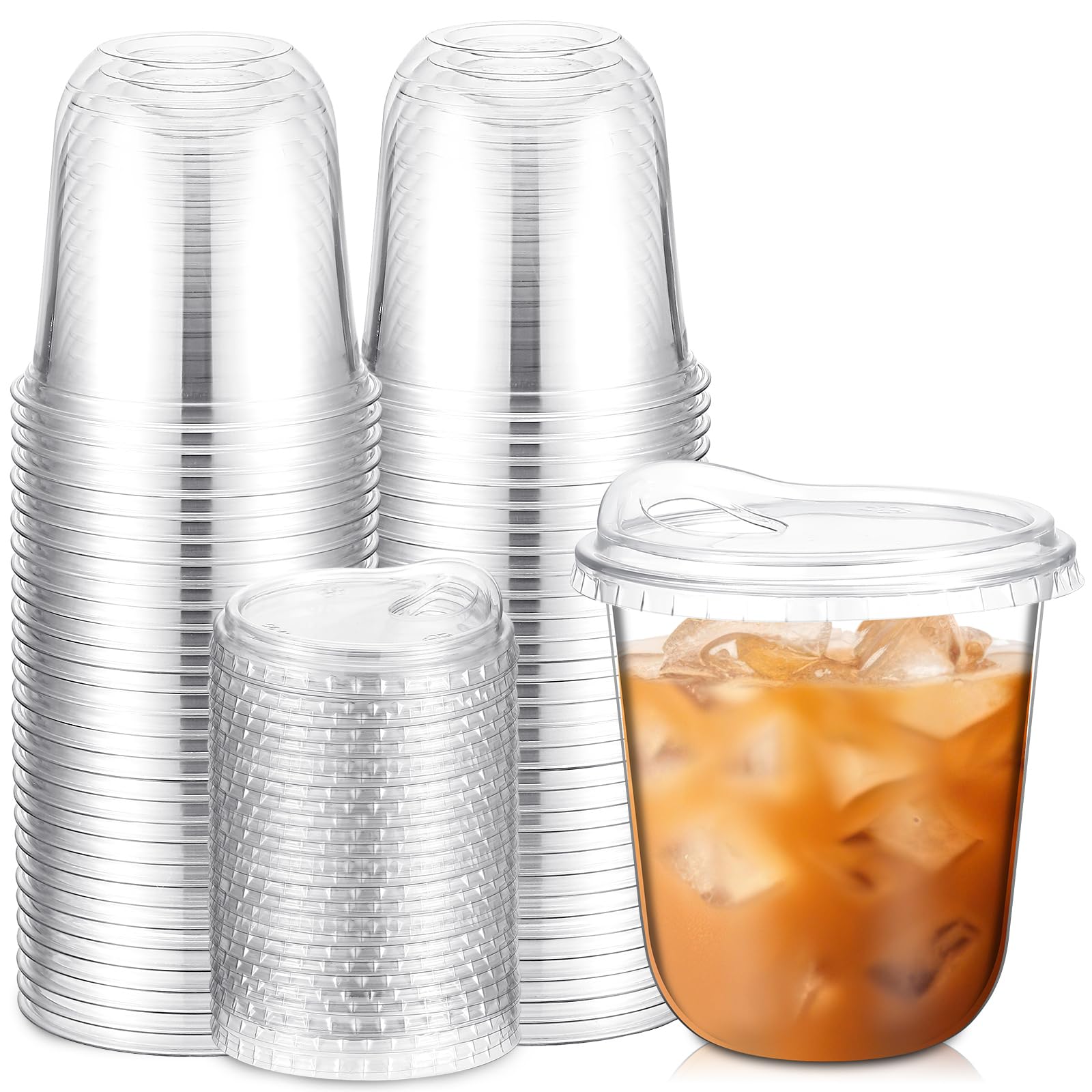 Baderke Disposable Cups with Sip Lids - Round Bottom Plastic Cups