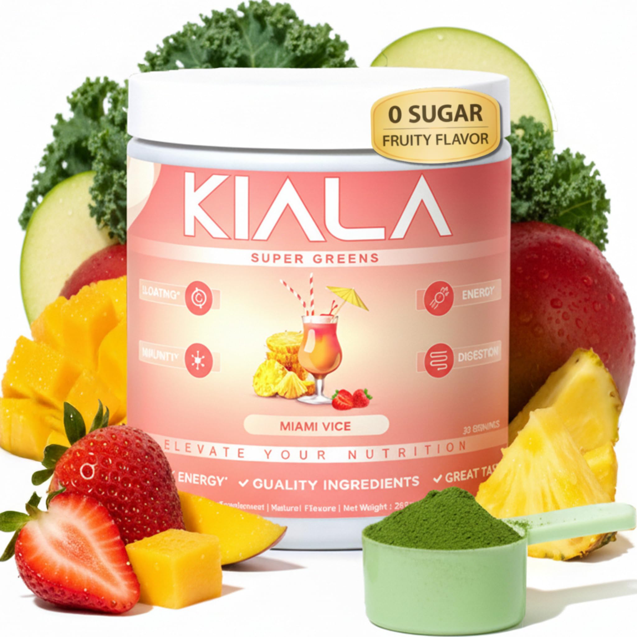 Kiala Nutrition Super Greens Powder Spirulina Chlorella for Digestion & Immunity