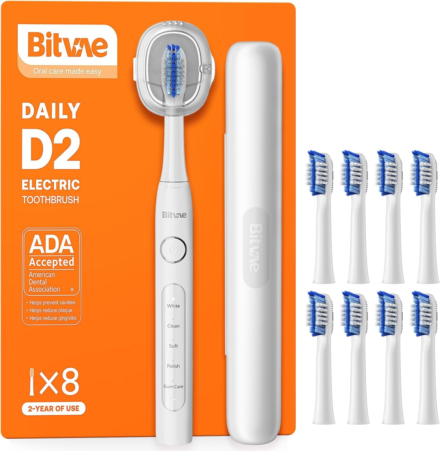 Bitvae Electric Toothbrush for Adults & Kids, Travel Rechargeable, 60-Day Battery, 5 Modes, 8 Heads