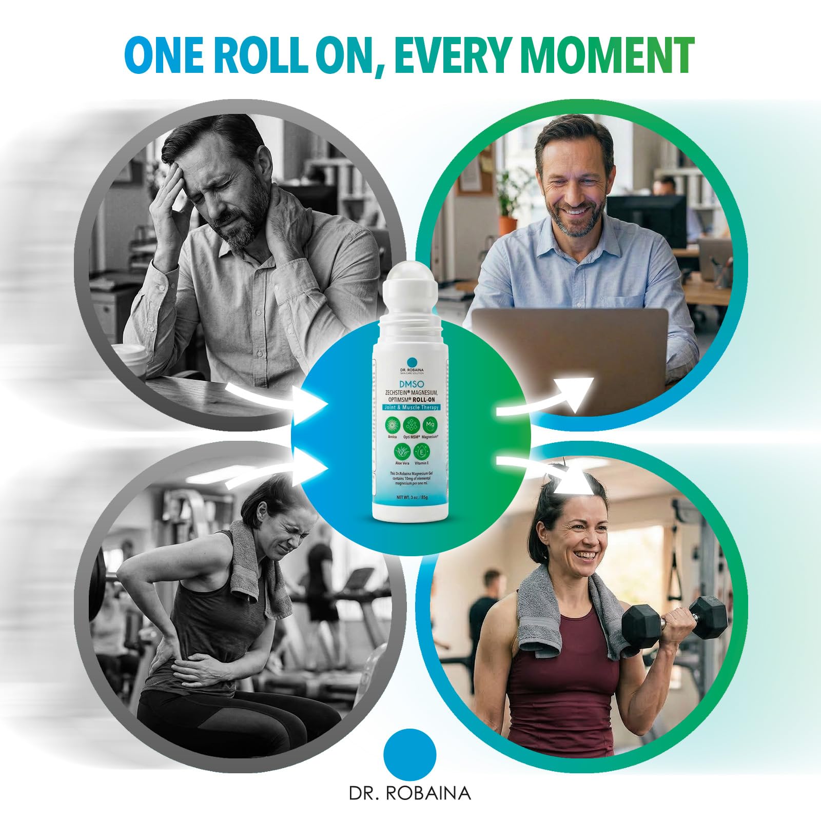 Dr. Robaina DMSO Roll-On for Skin Care | Arnica, Magnesium, Aloe & Vitamin E

