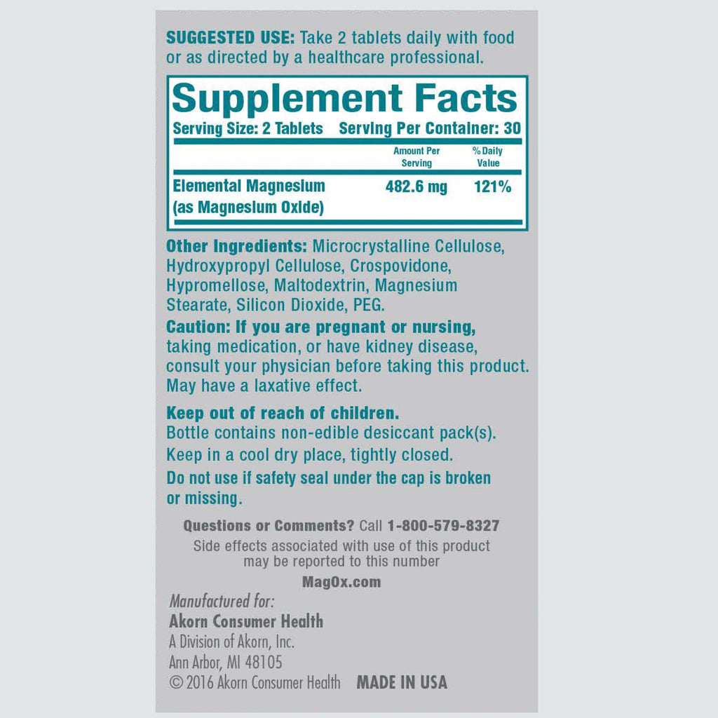 Mag-Ox Magnesium Oxide Supplement – 482 mg per Dose

