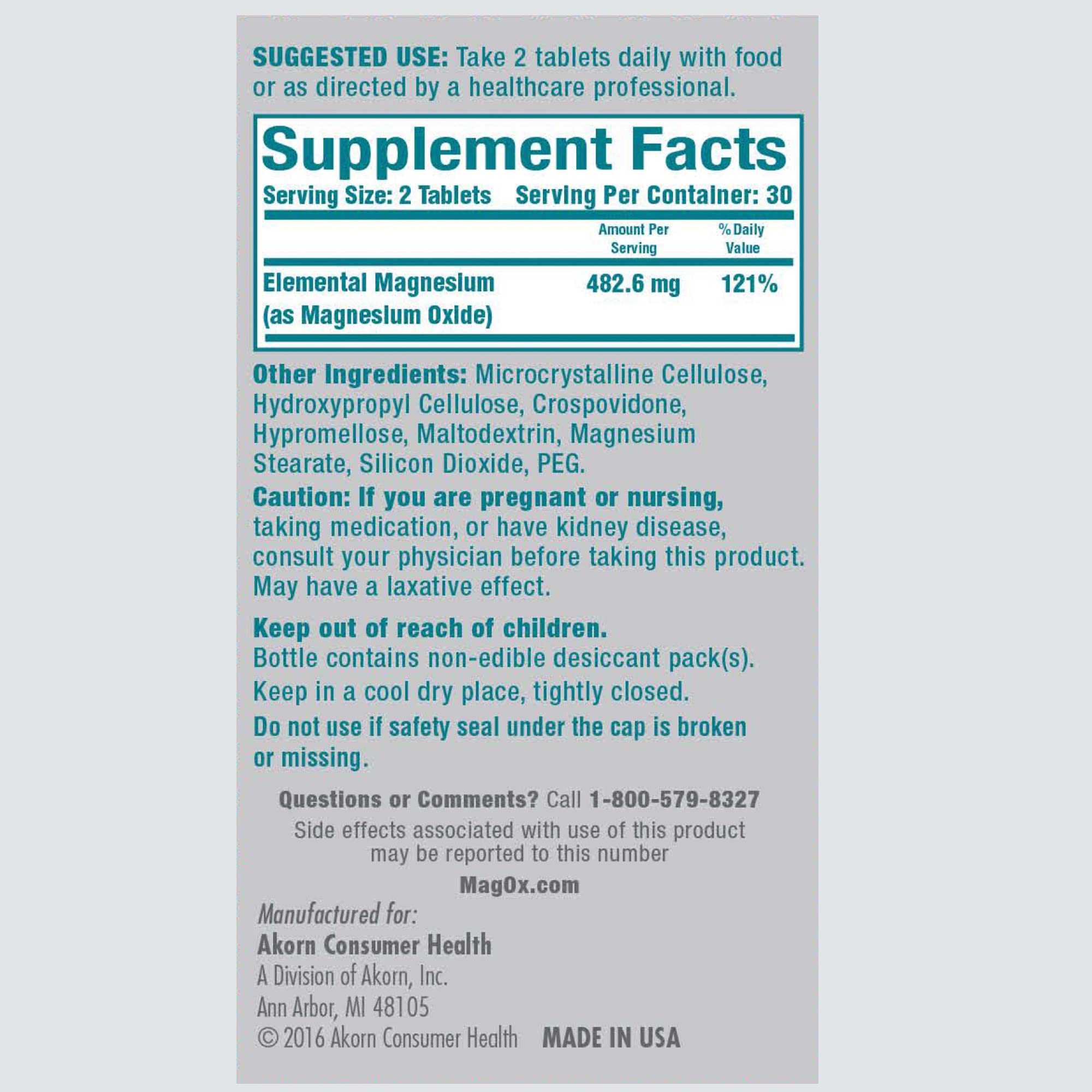 Mag-Ox Magnesium Oxide Supplement – 482 mg per Dose

