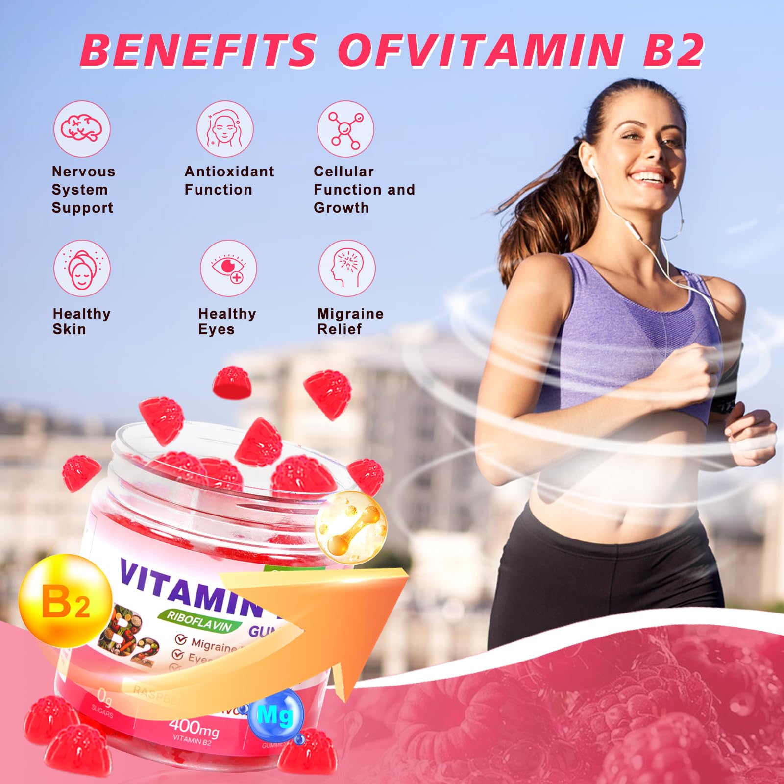 Vitamin B2 Riboflavin Gummies with Magnesium | Sugar-Free

