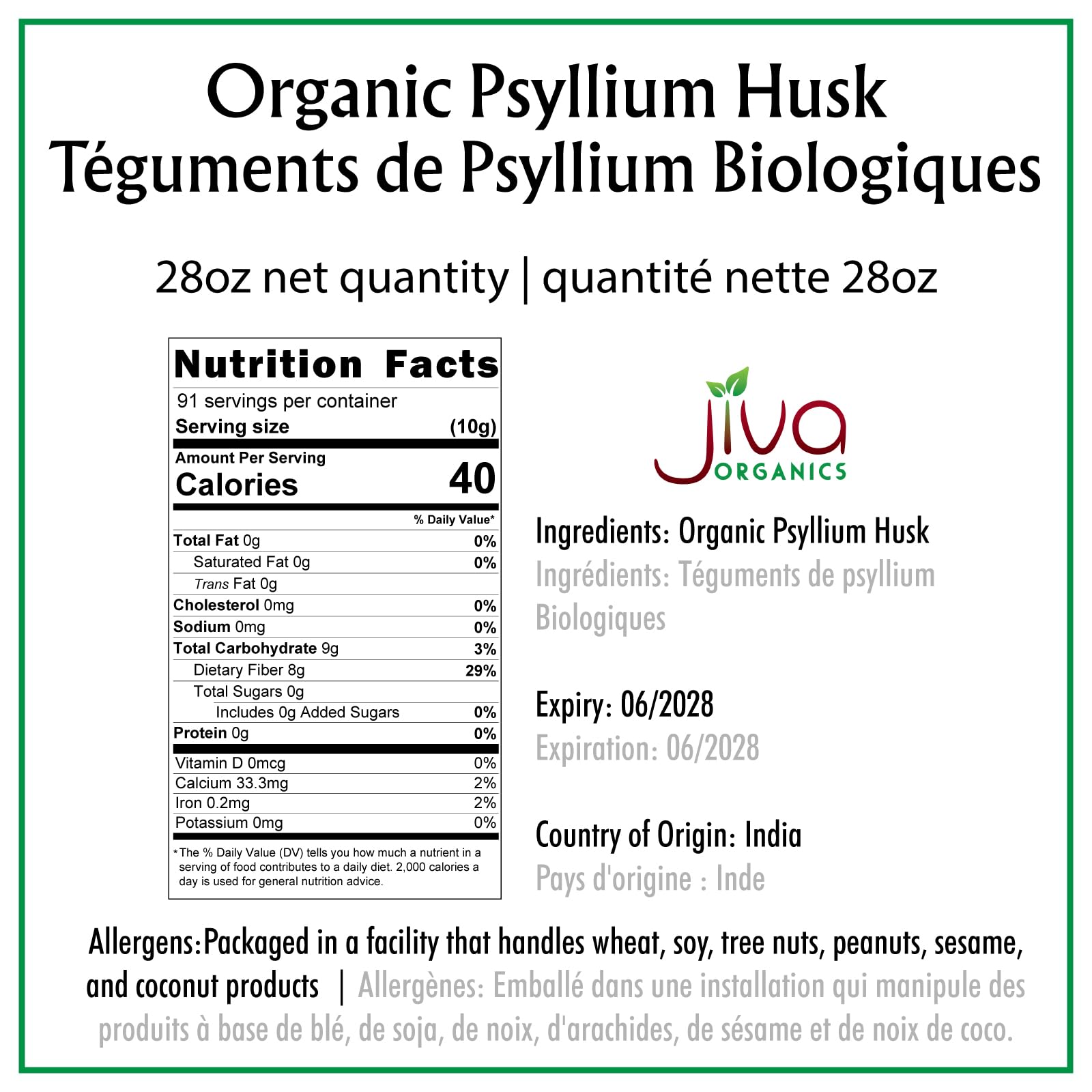 Psyllium Husk Isabgol by Jiva Organics - Organic Non-GMO

