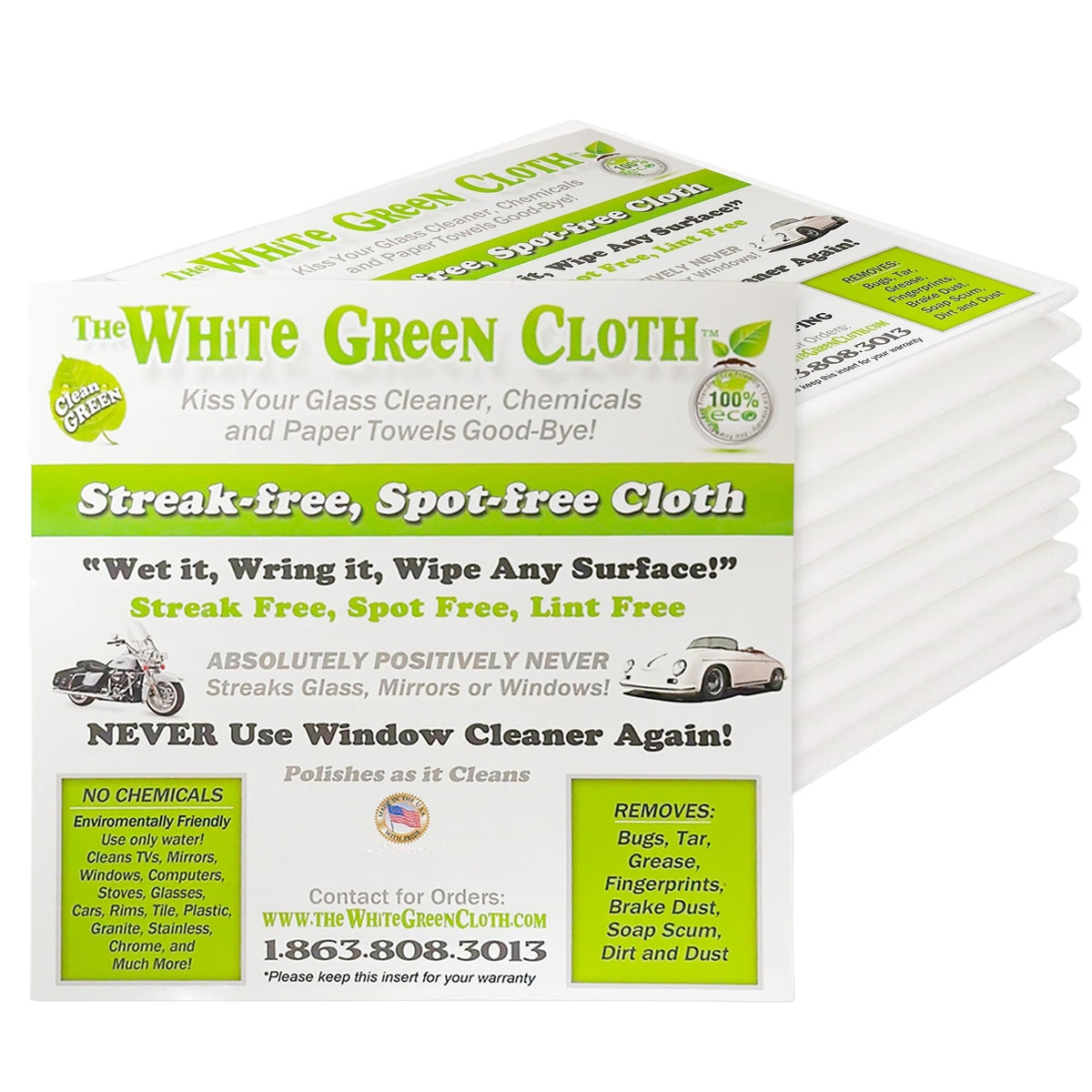 The White Green Cloth Reusable Cleaning Cloth for Glass & Surfaces