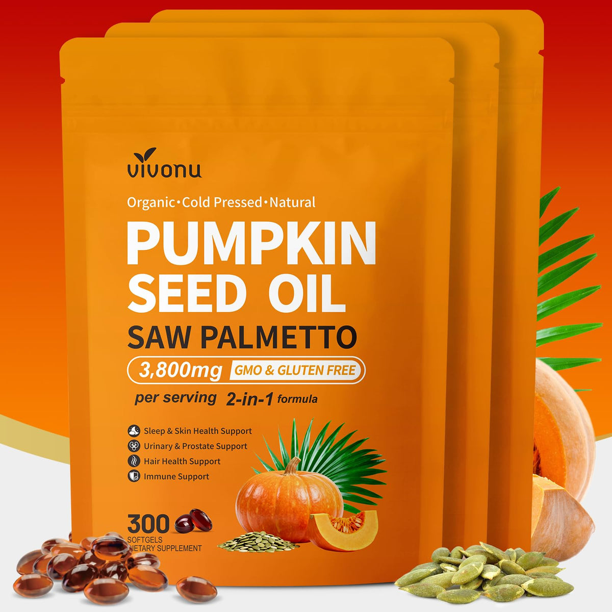 VivoNu Pumpkin Seed Oil with Saw Palmetto Capsules for Prostate Support