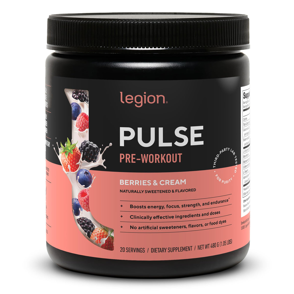Legion Pulse Pre Workout Supplement - All Natural Nitric Oxide, Creatine Free, Naturally Sweetened