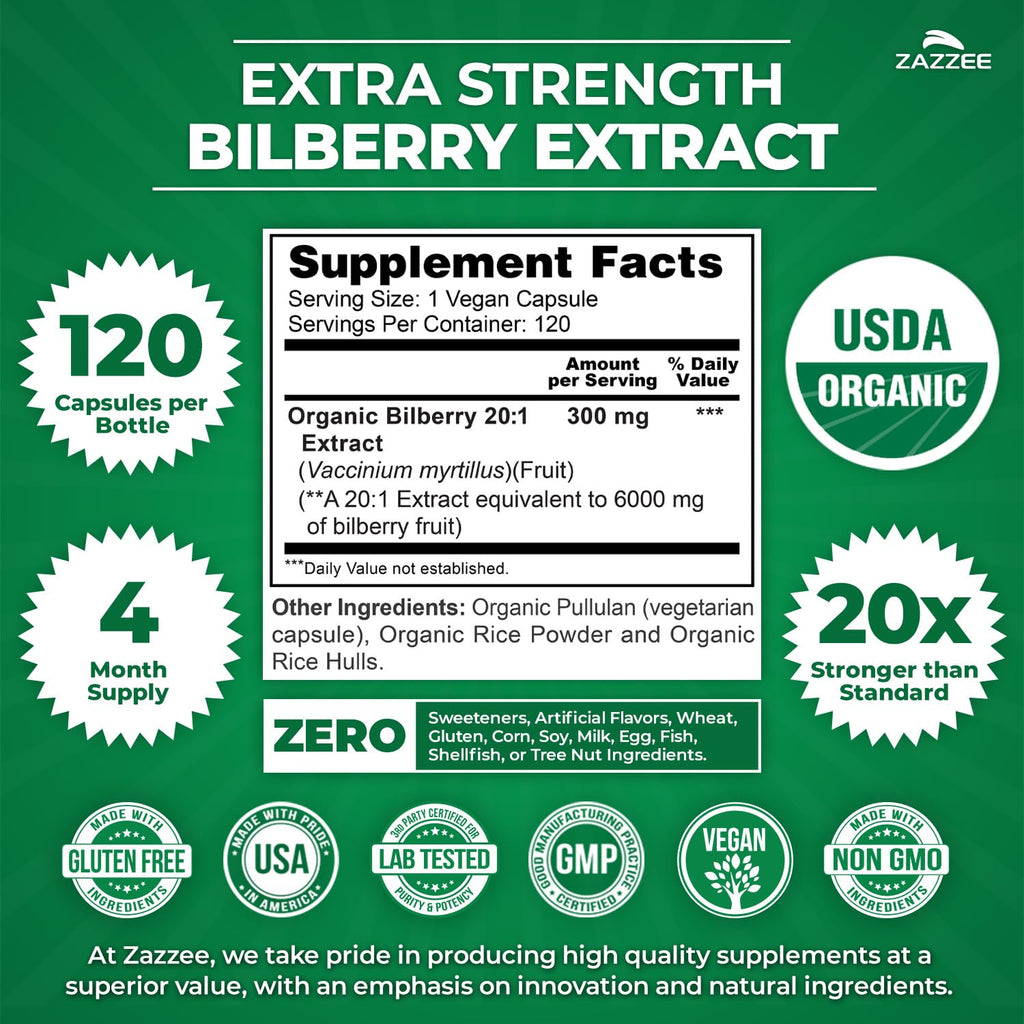 Zazzee Organic Bilberry Extract for Eye Health

