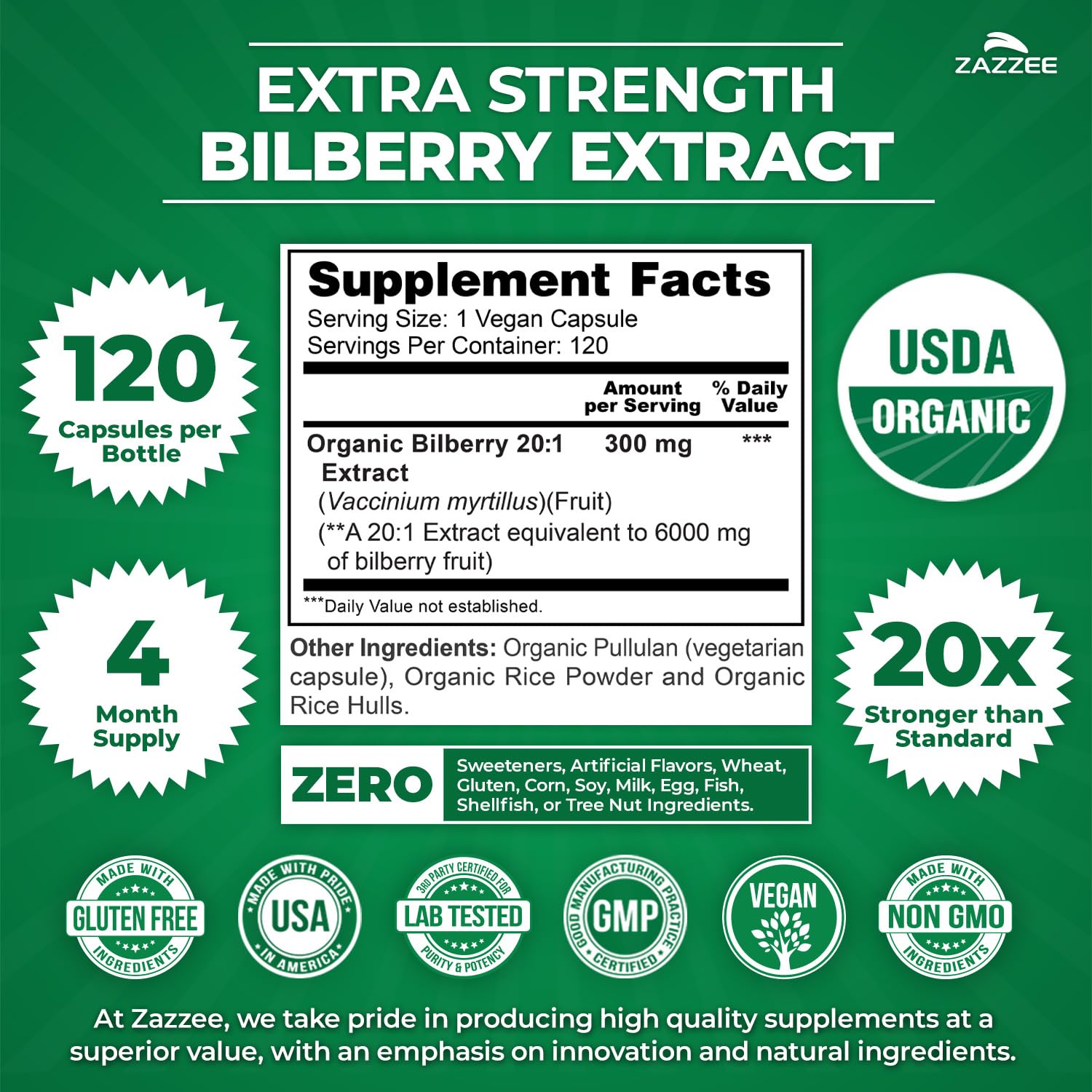 Zazzee Organic Bilberry Extract for Eye Health

