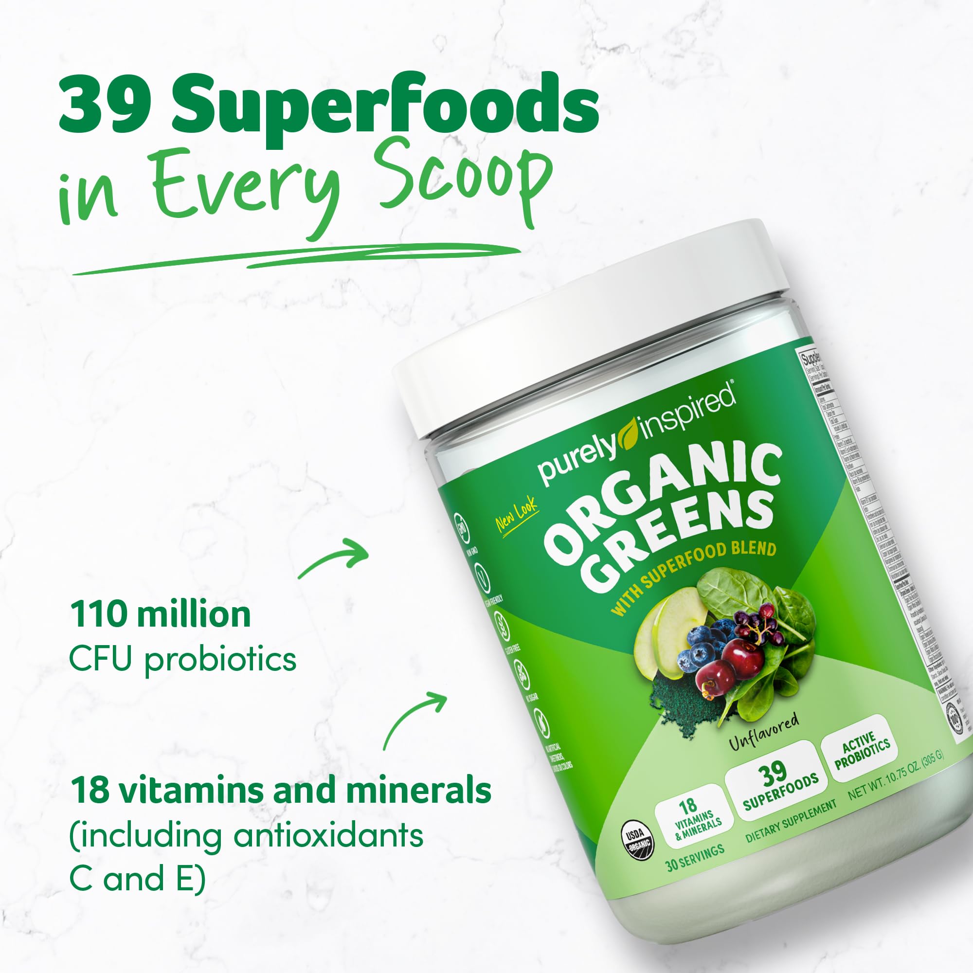 Purely Inspired Organic Greens Powder – Vegan Superfood

