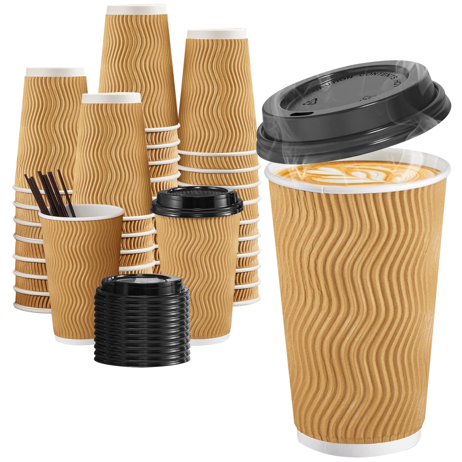 SIUQ Insulated Disposable Coffee Cups with Lids & Straws