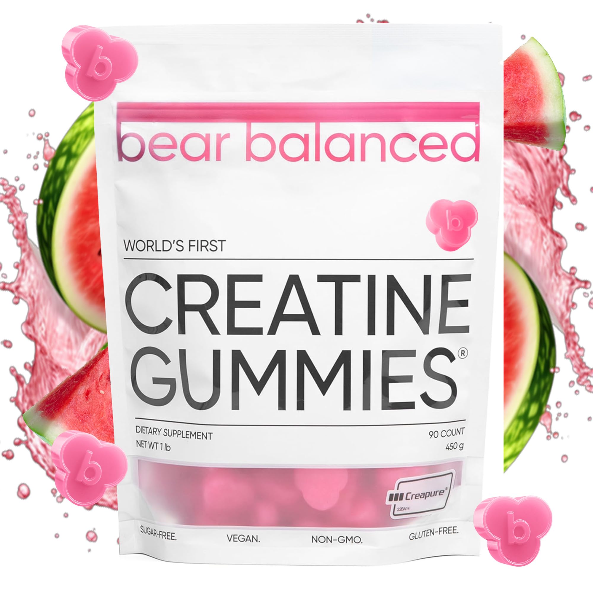 Bear Balanced Creatine Gummies with Creapure Creatine Monohydrate, L-Theanine & B12 - Vegan