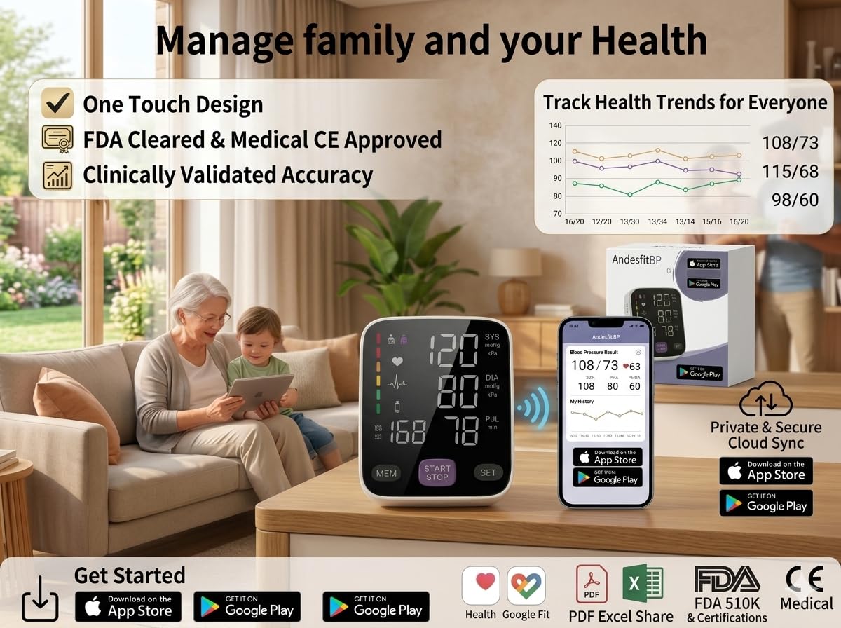 Andesfit Blood Pressure Monitor – FDA-Cleared Home Use

