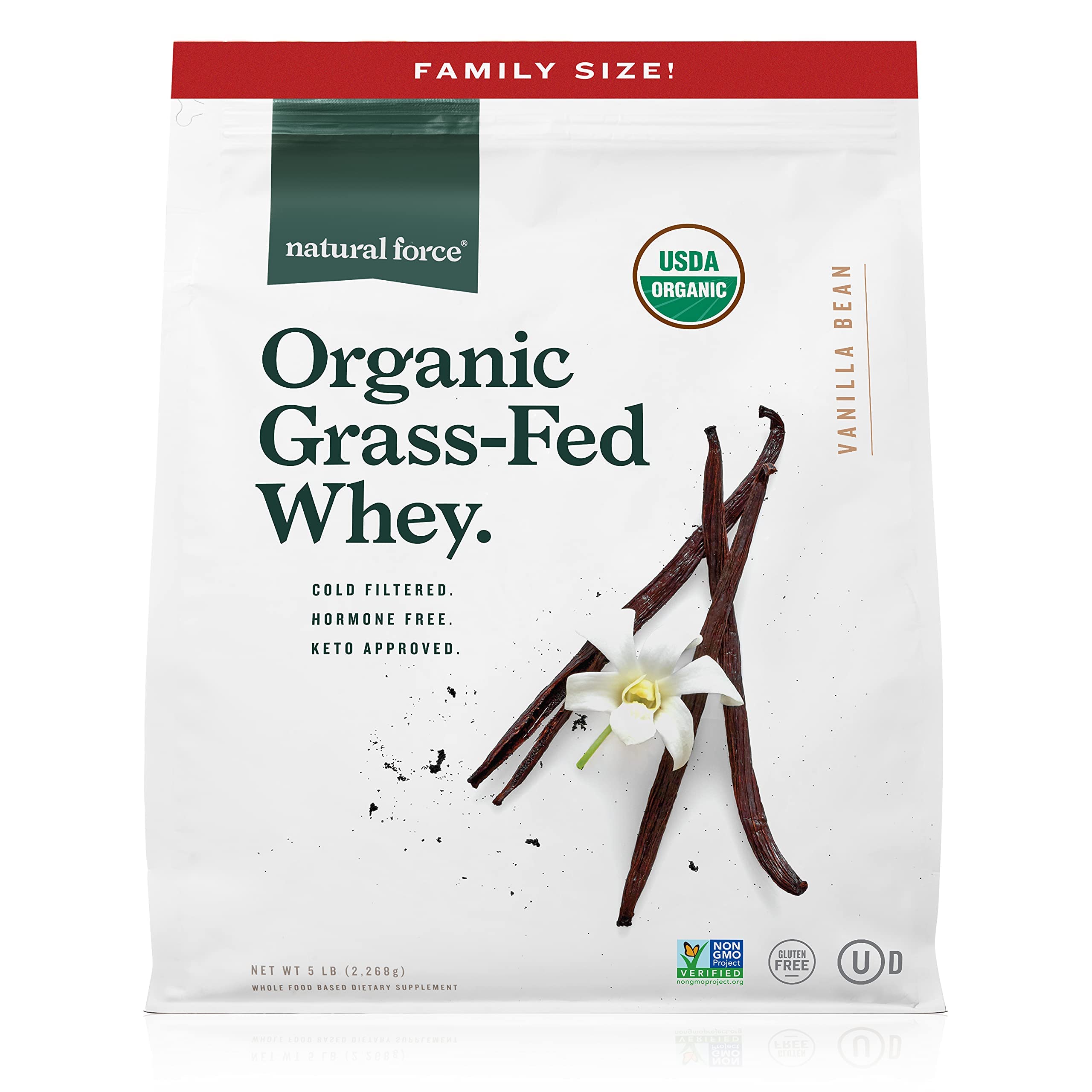 Natural Force Grass Fed Organic Whey Protein Powder – Non-GMO, Lab Tested